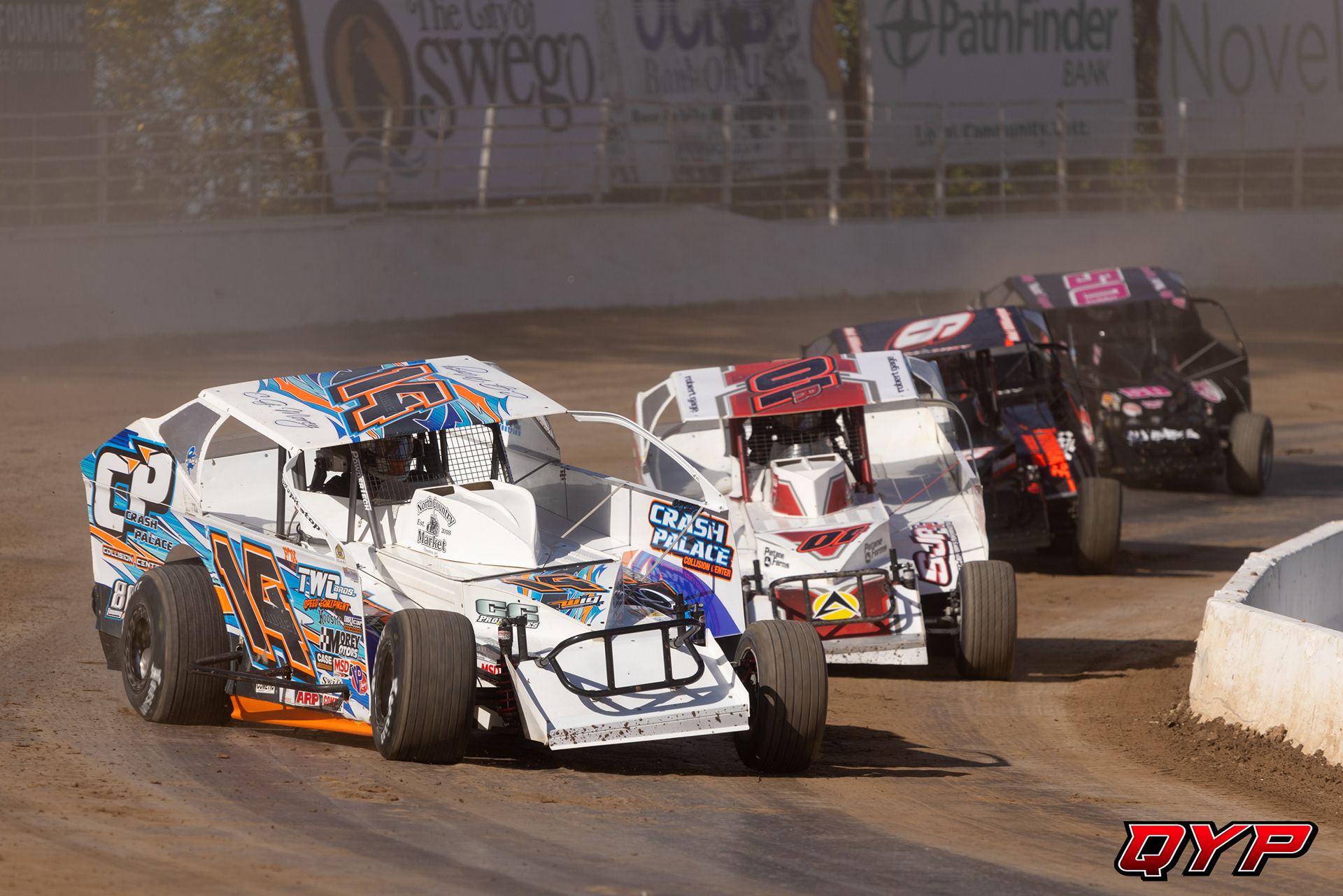#14 CG Morey. #01R Robert Gage. #6 Mat Williamson. Oswego Speedway SDW. 10/5/22