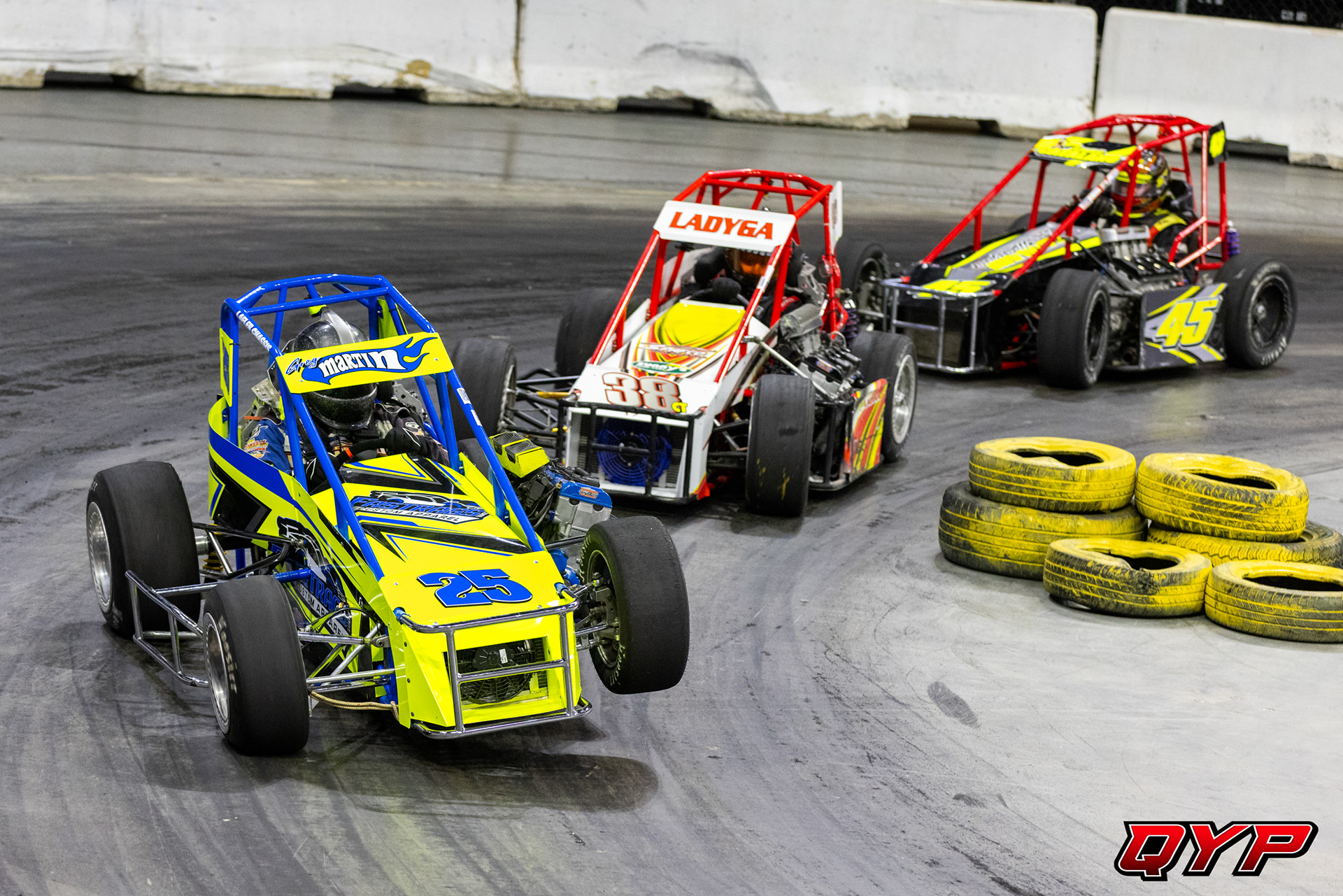 #25 Greg Martin. #38CT Nick Ladyga. #45 Timmy Catalano. PPL Center Indoor Auto Racing Championship. 1/6/24