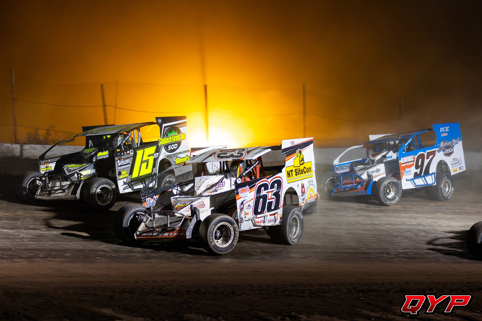 #63 Byron Worthing. #15M Daniel Morgiewicz. #97 Cody Higbie. Thunder Mountain Speedway. 8/25/24.