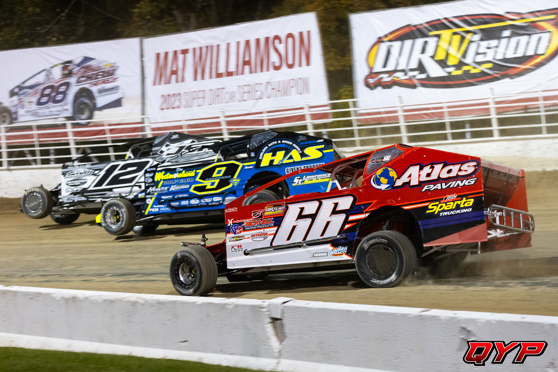 #66 Alex Yankowski. #9s Matt Sheppard. #12 Darren Smith. Oswego Speedway SDS. 10/12/24