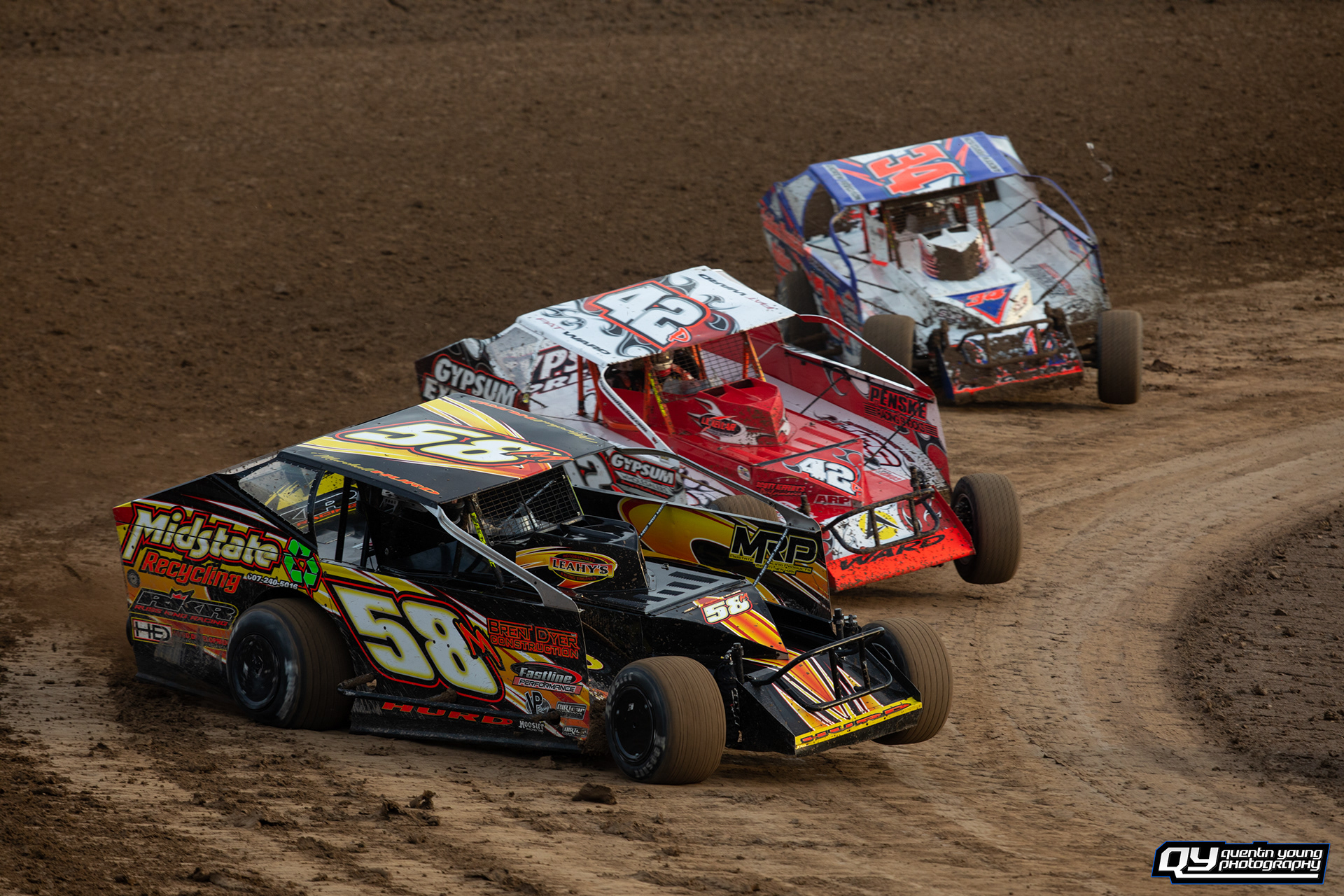 #58M Marshall Hurd. #42P Pat Ward. #34 Andrew Ferguson. Fulton Speedway. 8/21/21