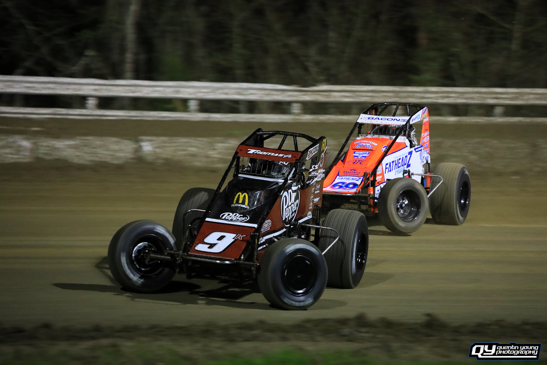 #9K Kevin Thomas Jr. #69 Brady Bacon. Bubba Raceway Park USAC Sprints. 2/12/21.