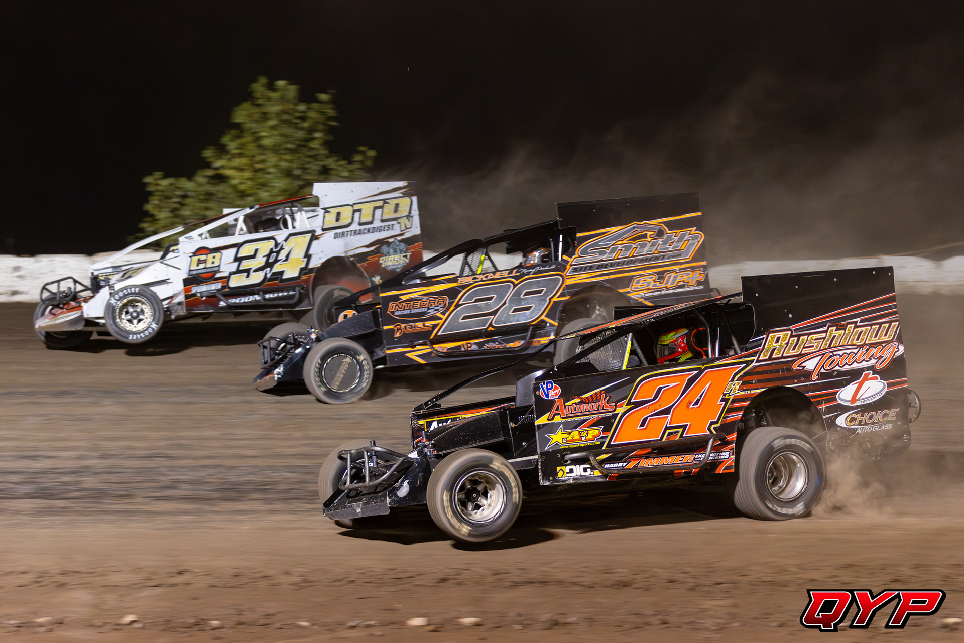 #24R Garrett Rushlow. #28 Matt Meade. #34 Shayne Spoonhower. Thunder Mountain Speedway. 8/26/23