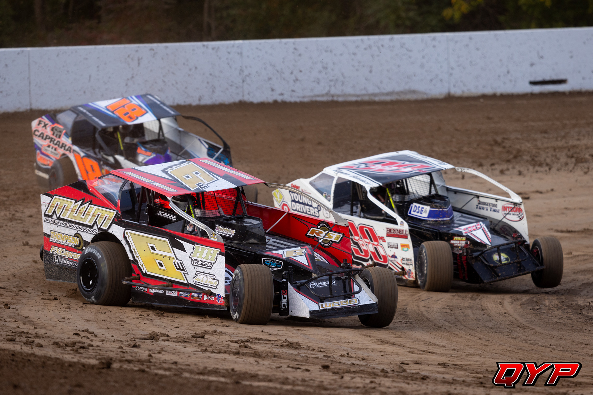 #66W Derek Webb. #38RS Ryan Suscie. #18W Scott Webb. Weedsport Speedway 358 Modifieds. 10/4/22