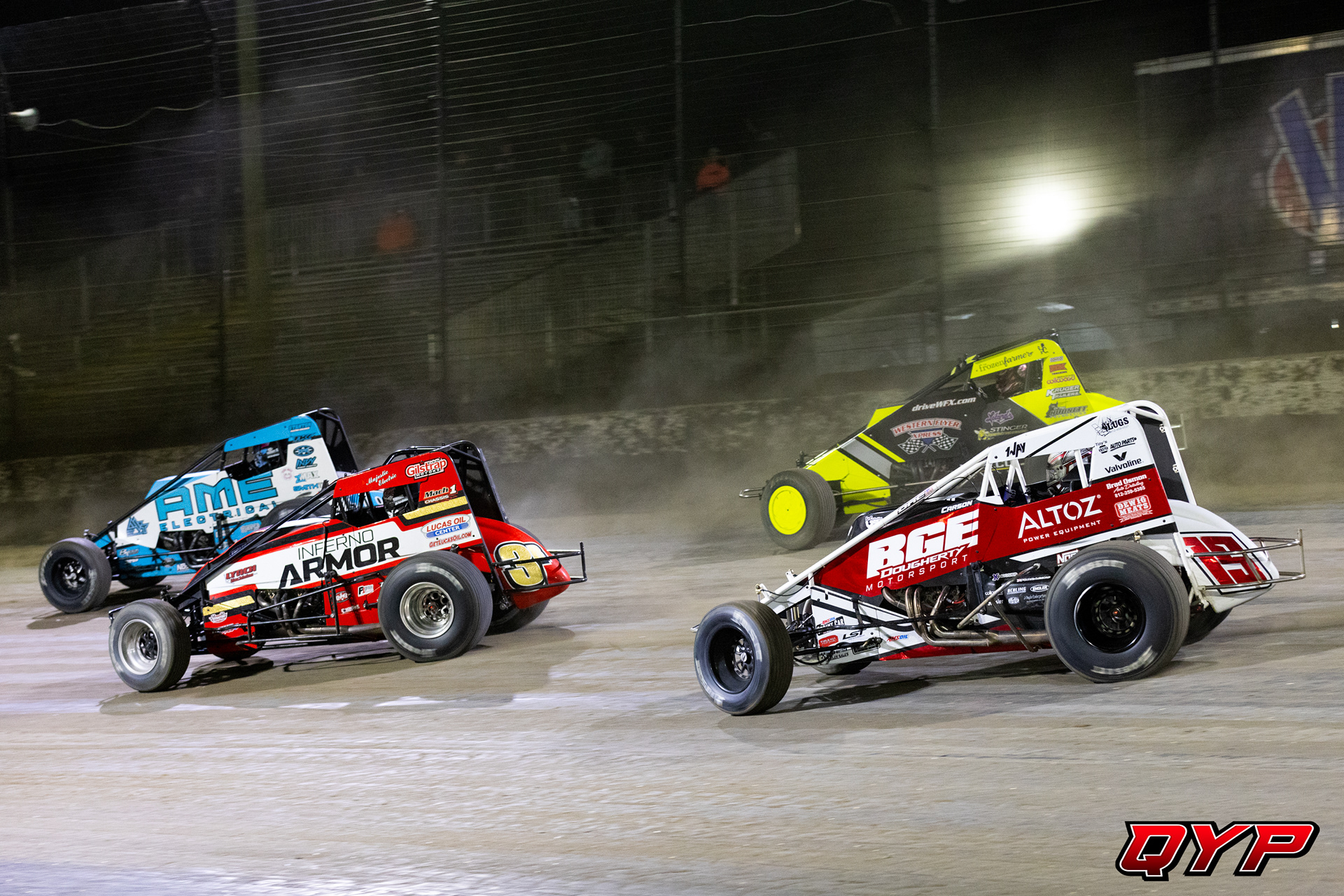 #15 Carson Garrett. #3R Kevin Thomas Jr. #19AZ Mitchel Moles. #27 Alex Bright. Volusia Speedway Park USAC. 2/13/24