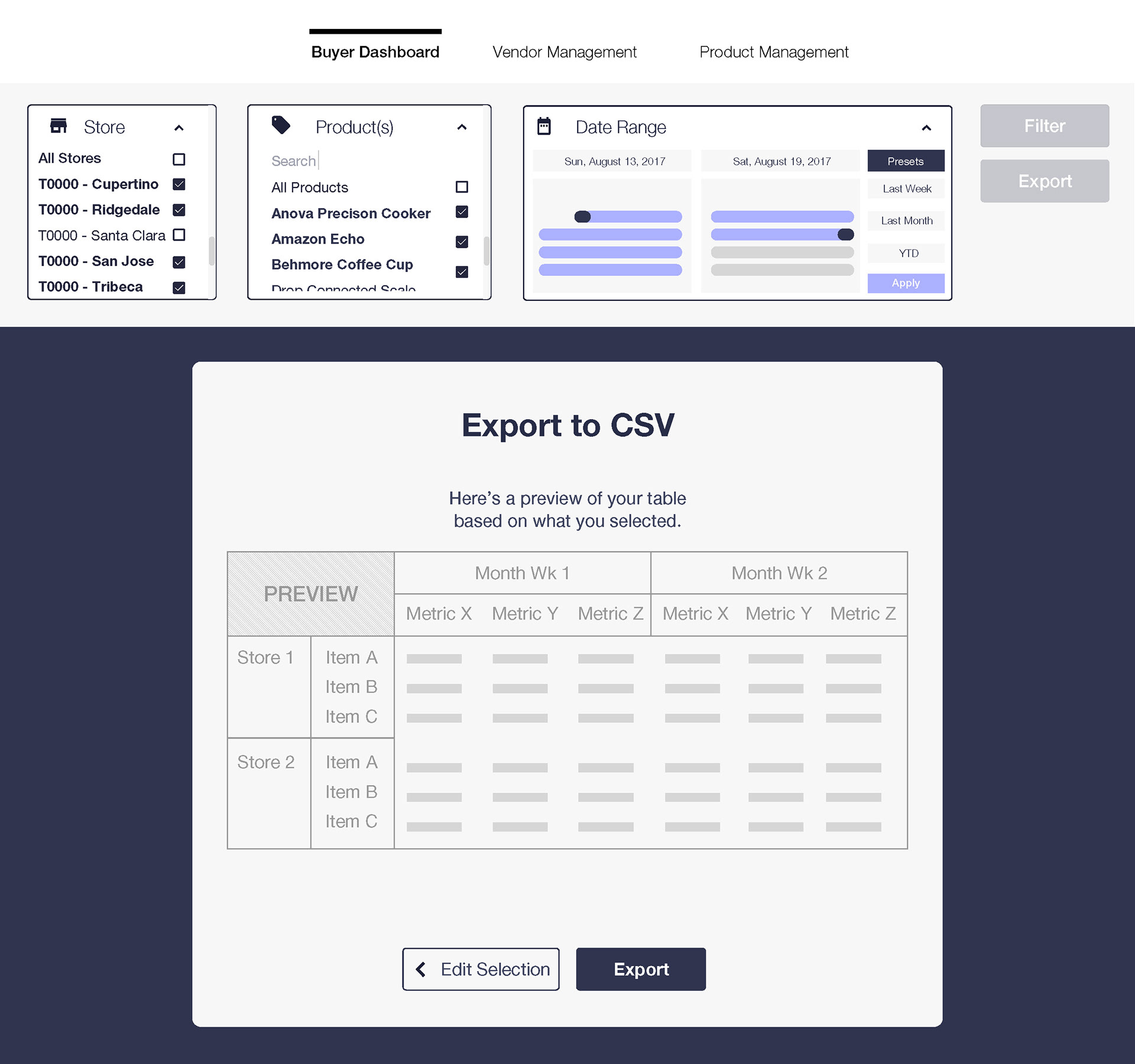 Users then see a preview of the resulting Excel file before exporting.