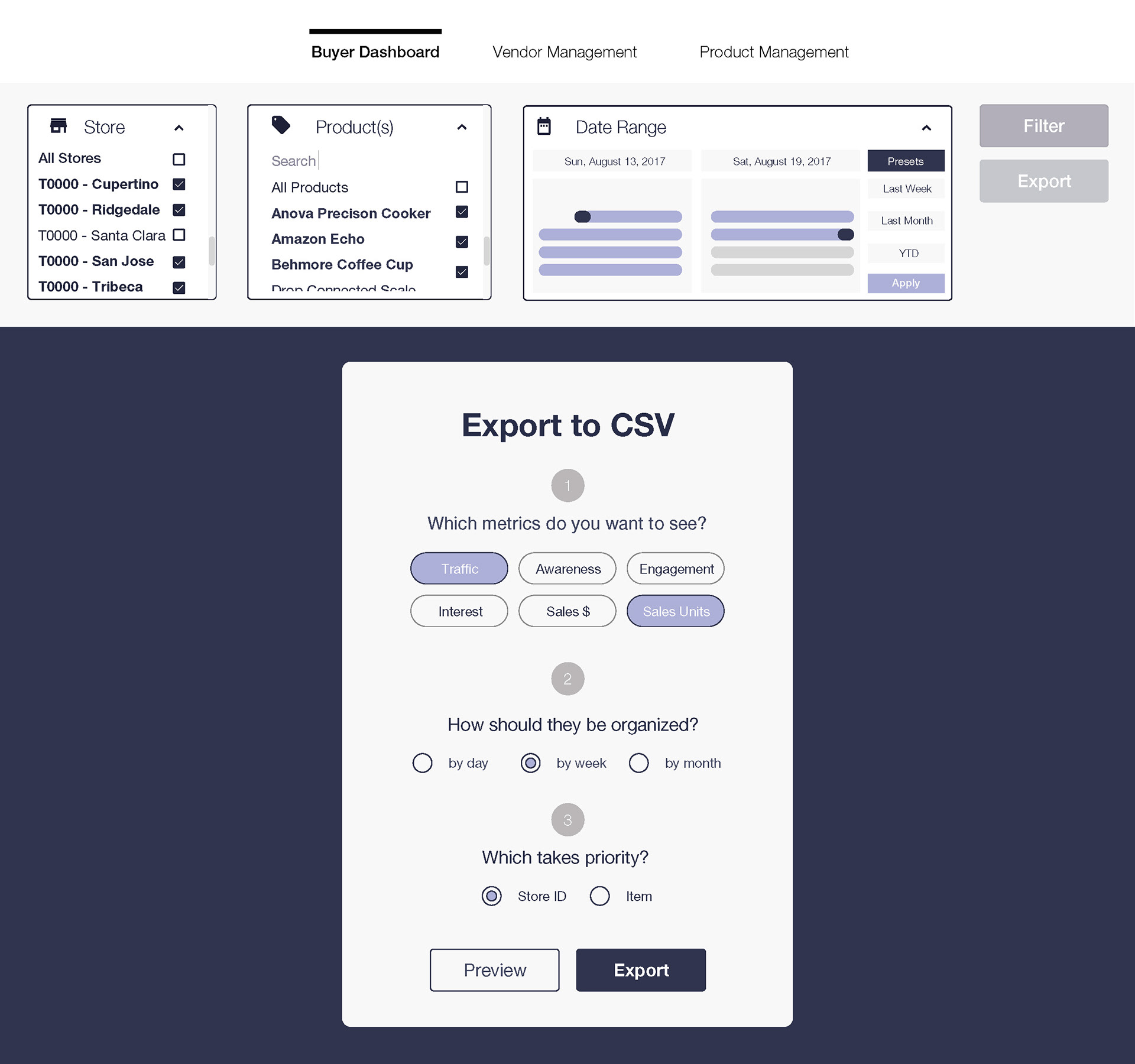 Users first select export settings.