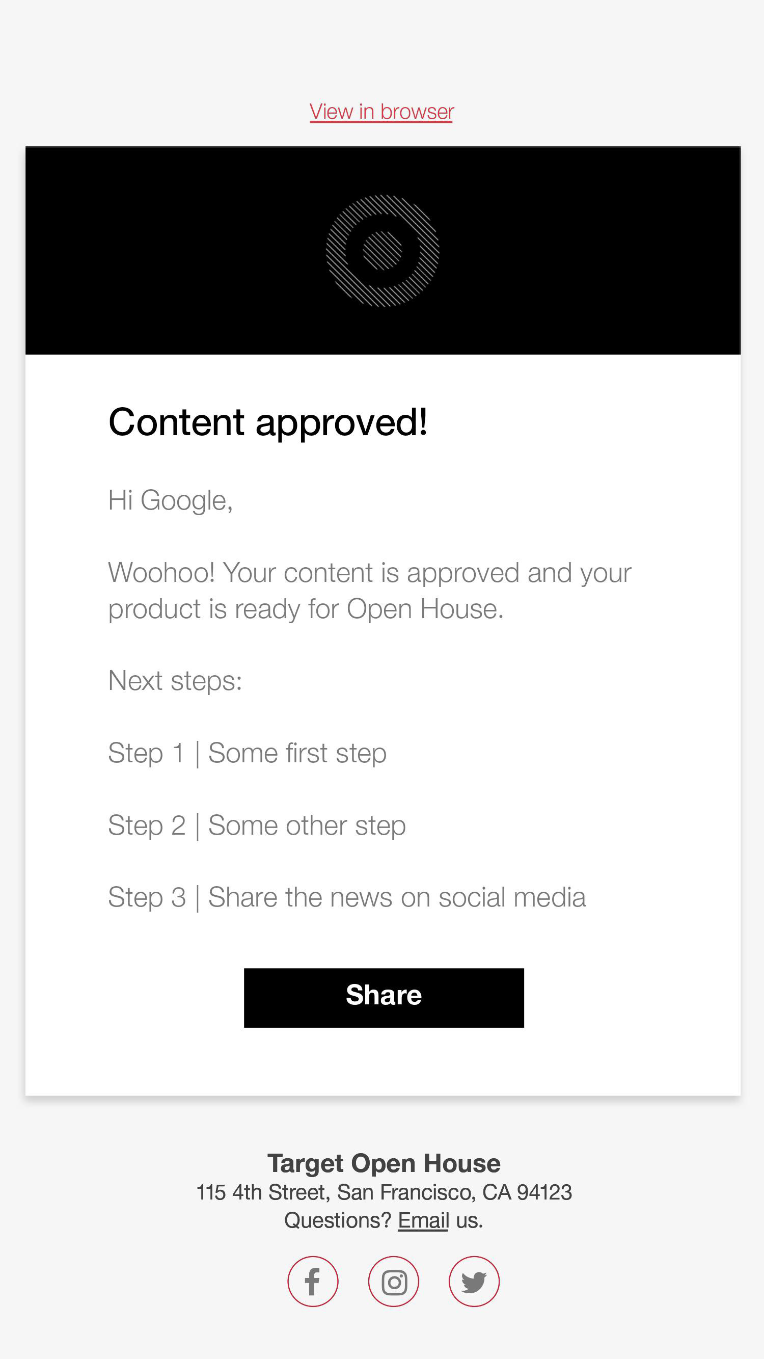 A sample email with next steps.