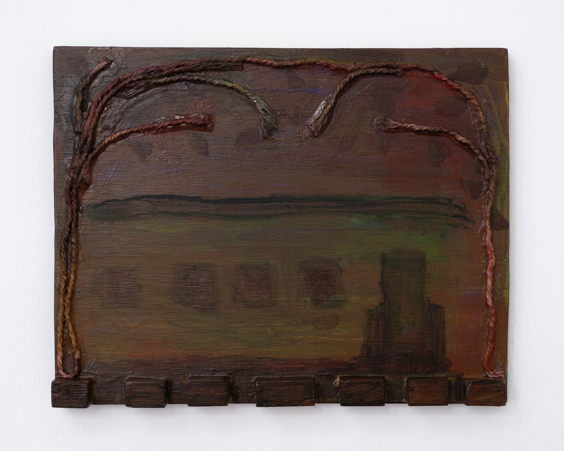 "School", 16 x 20.5 cm, acrylic and string on plywood, 2023