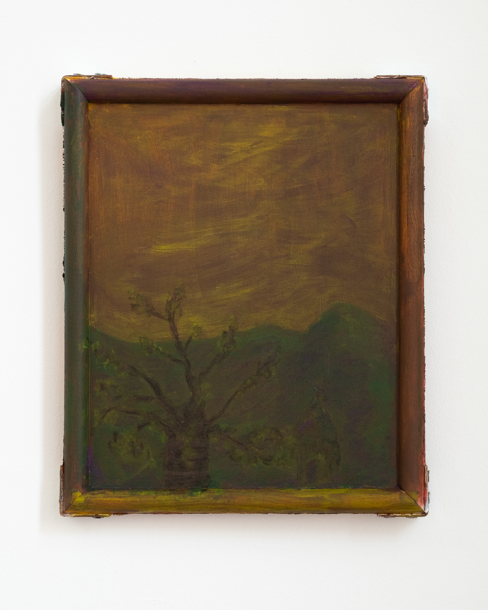"Tree and church", 22 x 18 cm, acrylic on canvas, 2023