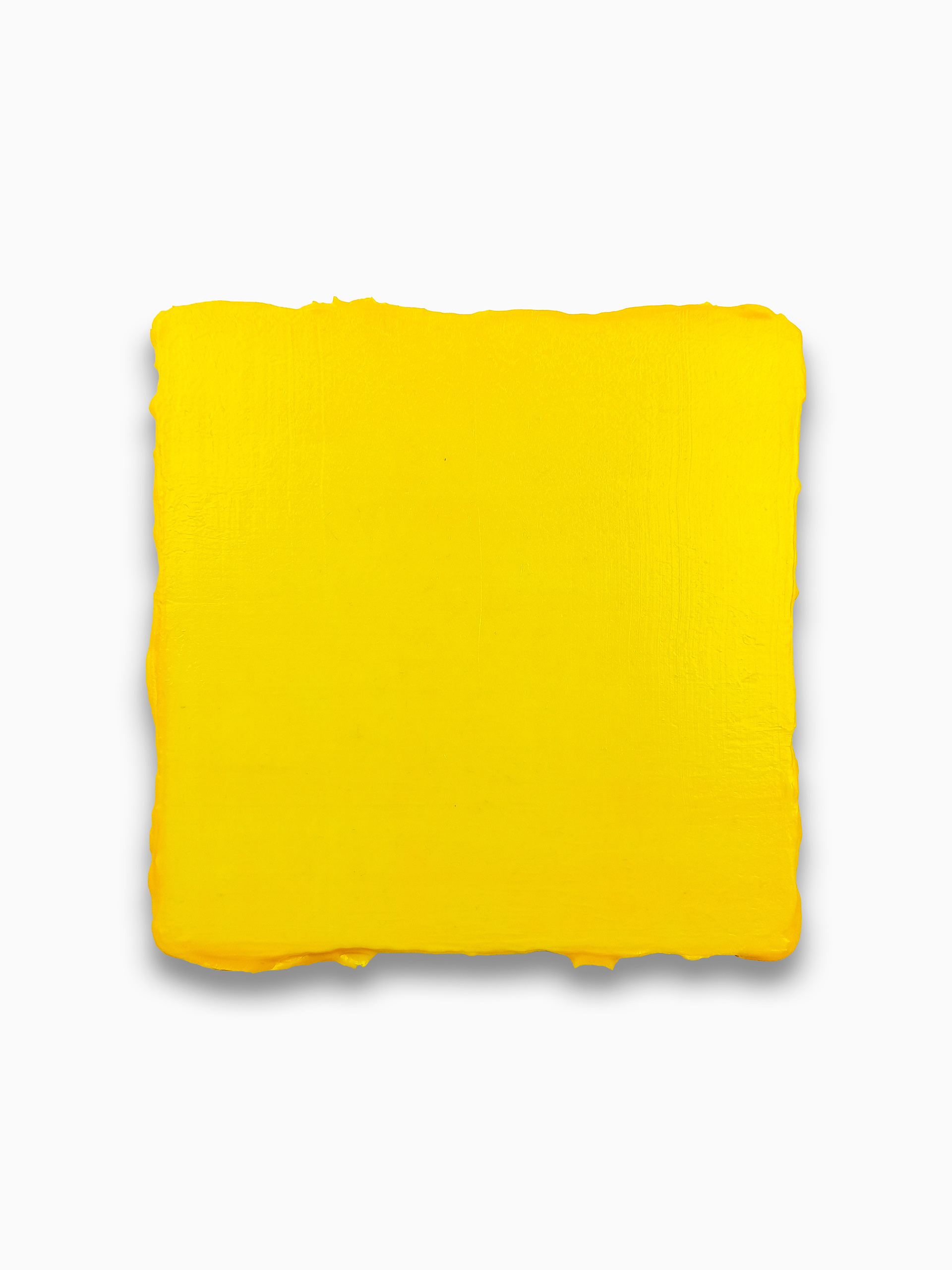 Abstract painting 250402 by Dutch artist Maurice van Venrooij in transparant yellow on canvas on panel with tactile edges and multi-layered in color.