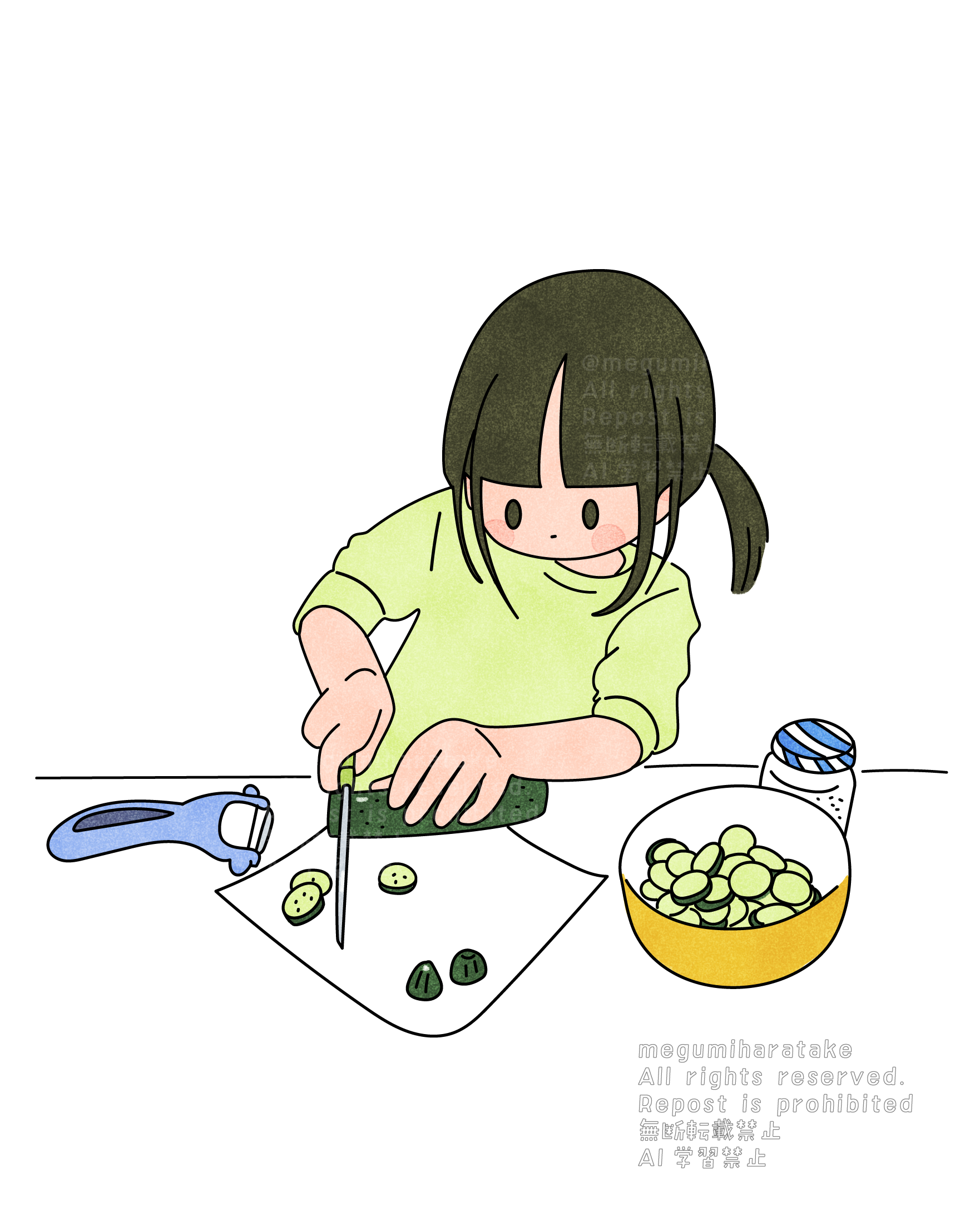 きゅうりを切るこども