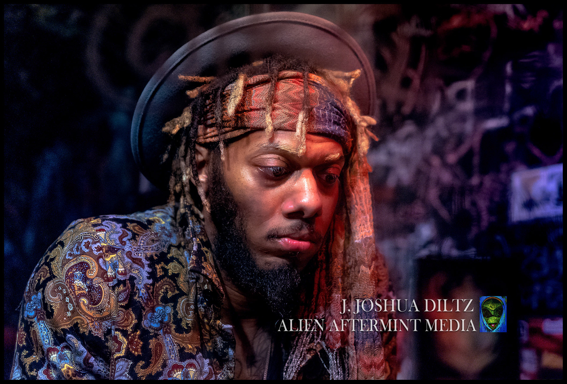 Singer/Songwriter and Cosmic Serenity frontman Trill Lebeau prepares backstage for a sold out performance at the Nectar Lounge.  [Seattle, Washington, January 2019]  Photo by J. Joshua Diltz, Alien Aftermint