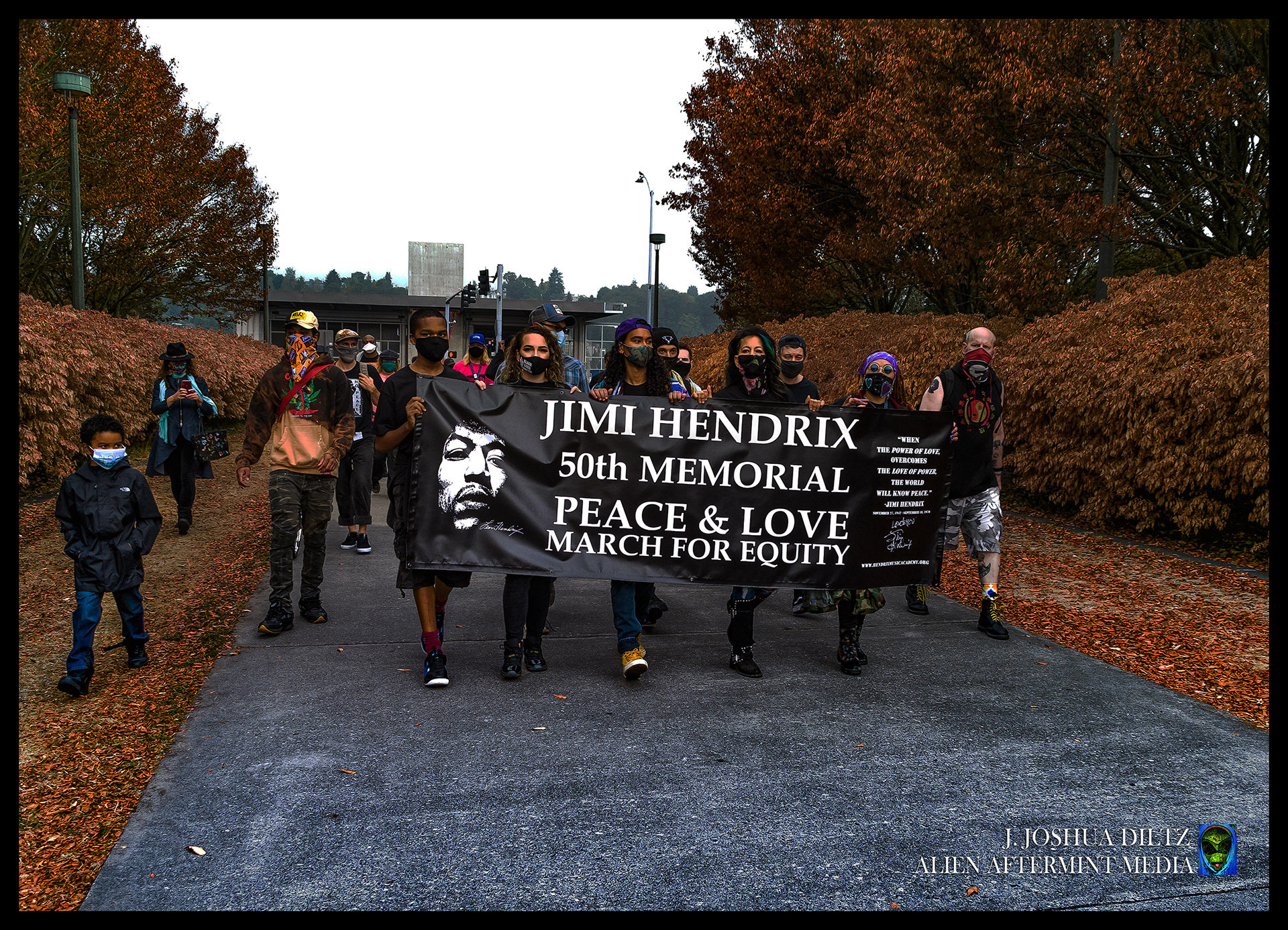 Tina Hendrix leads a march through the streets of Seattle to honor her uncle @jimihendrix on the 50th anniversary of his passing. . Photo: @alienaftermint #jjoshuadiltz .  @officialtinahendrix #jimihendrix @jimihendrix @rollingstone #alienaftermint #jimihendrix #guitar #guitarist #music #culture #memorial #march #art #anniversary #photojpurnalism #legend #rock #revolution #hero #equity