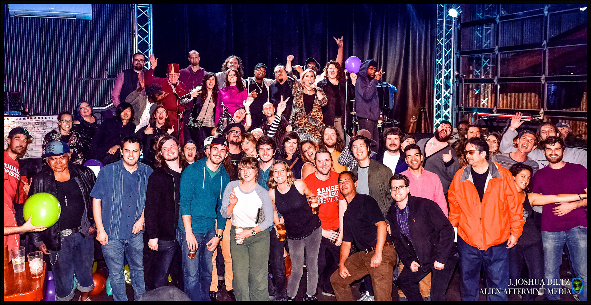 The Artist gather for a portrait celebrating Creative Director Davy Nefo's Birthday at Mo' Jam Presents :  Mo' Jam Mondays, a weekly gathering of Seattle artist featuring an improvisational jam with the regions hottest talent.  Photographs by J Joshua Diltz  :  #ALIENAFTERMINT : DM for BOOKING . SUPPORT ART:  Please LIKE, SHARE, and spread the word.  Every Monday Nectar Lounge Doors at 8:30