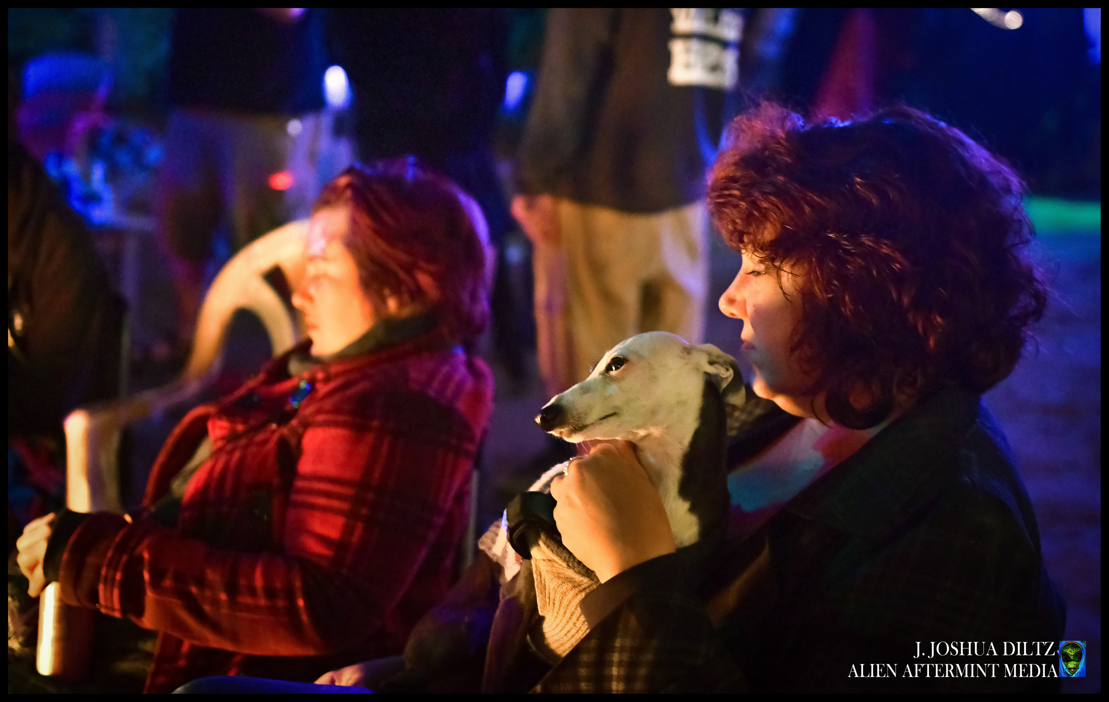 Morgan Gilkeson and Karen Zamm of Mo' Jam Modays stay warm between act at Brodie Nation Music Festival.  Photo J. Joshua Diltz.  Alien Aftermint.