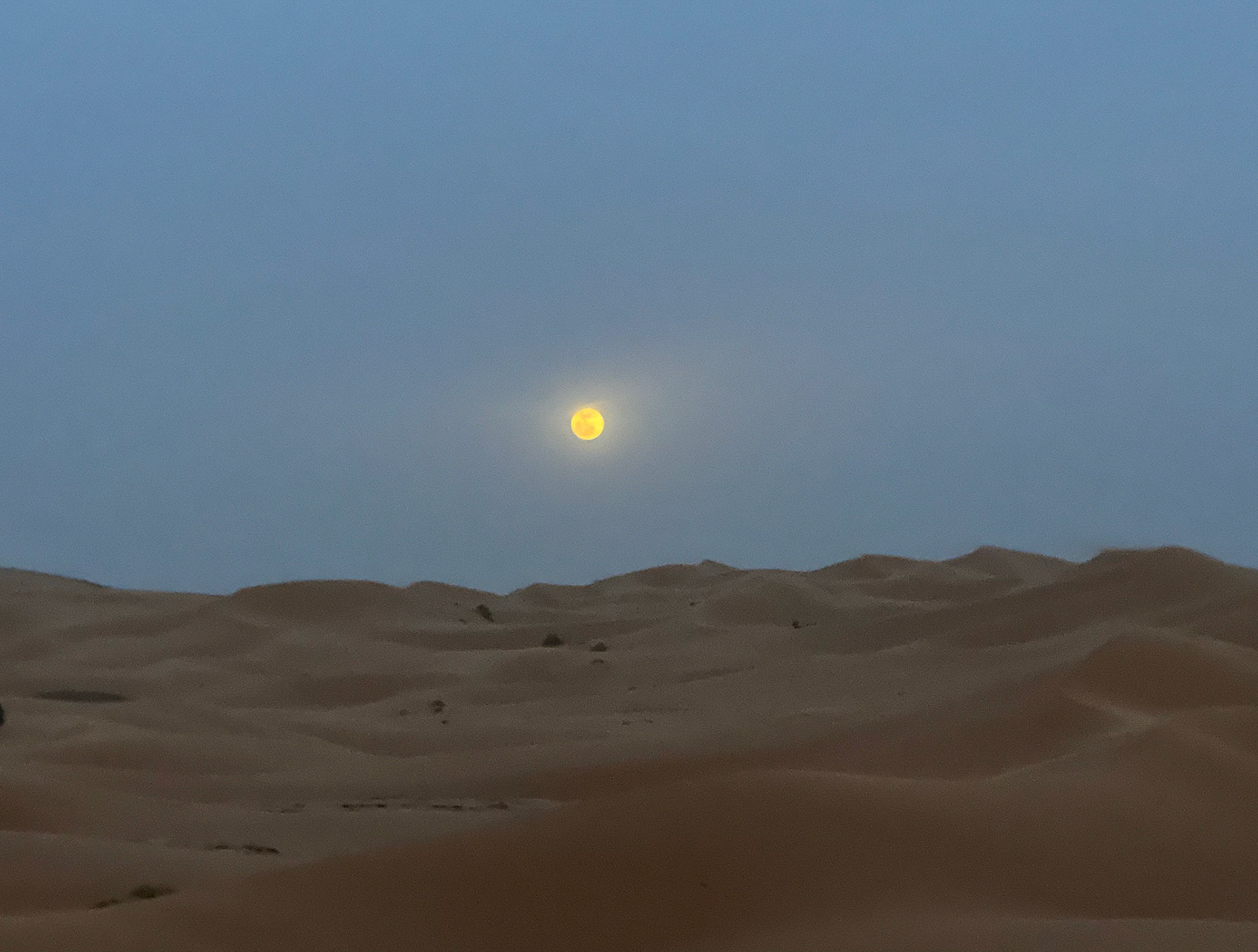 Moon Over Dunes of Merzouga, Erg Chebbi