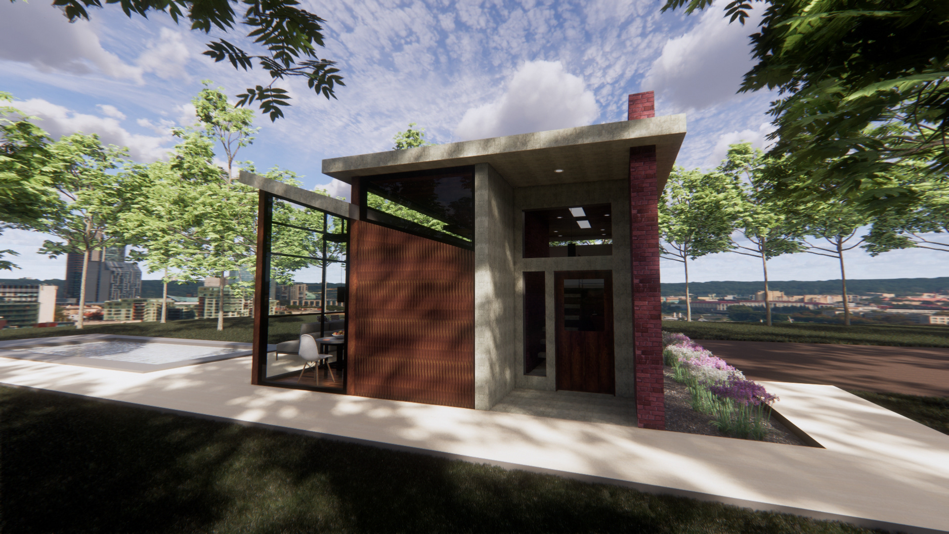 Exterior View at Wood Slat Wall