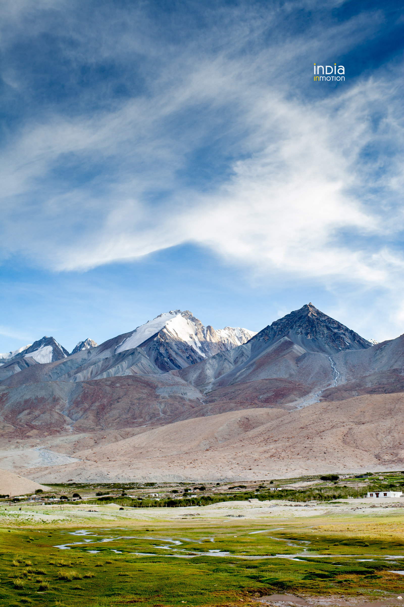 The Pangong range towering behind the Merak Village