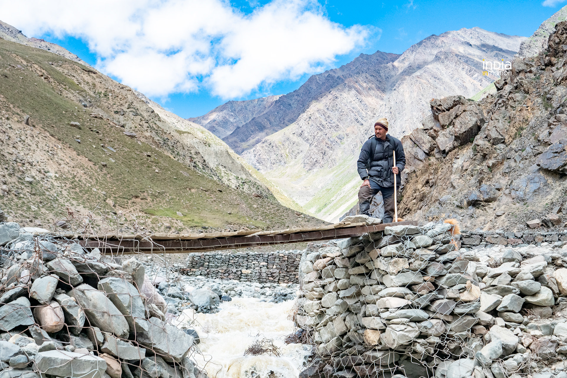A shepherd examining a bridge