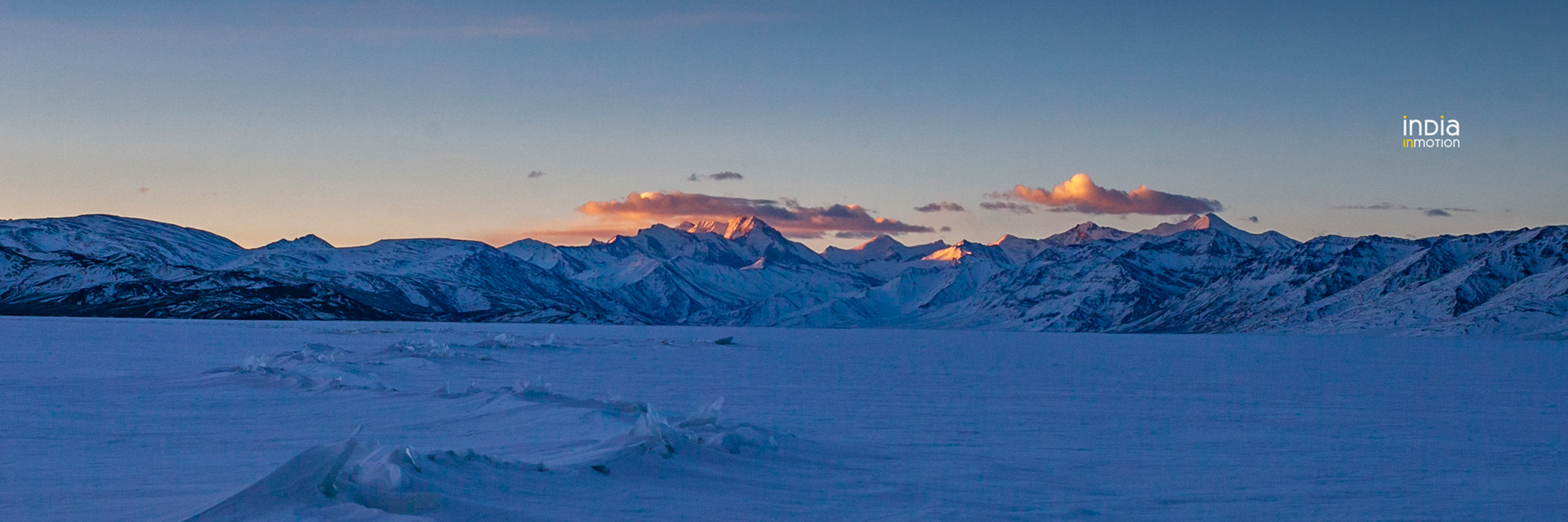 Morning sunrise over the frozen Tsomoriri Lake in Ladakh
