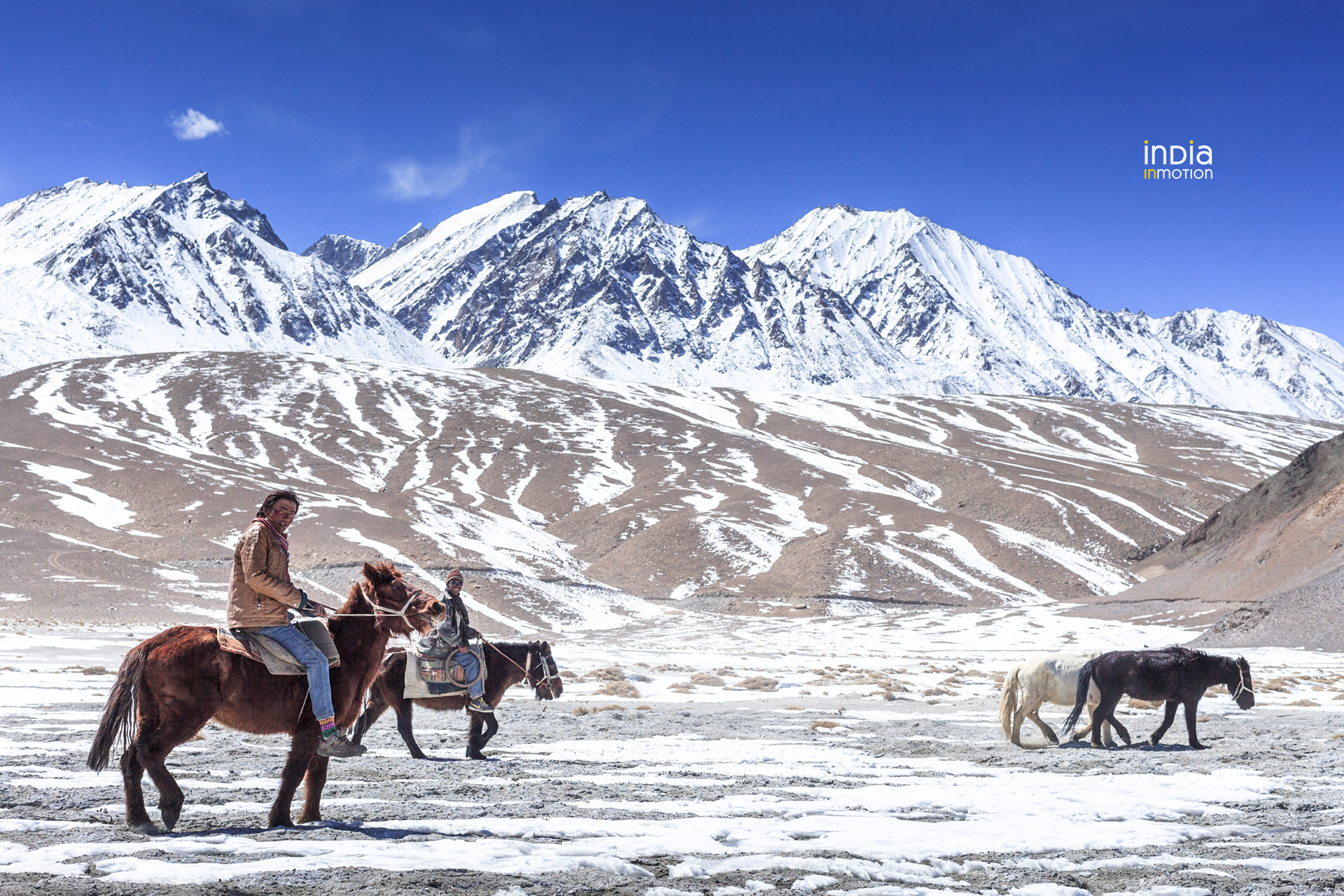 On horseback on the shores of the Pangong Lake