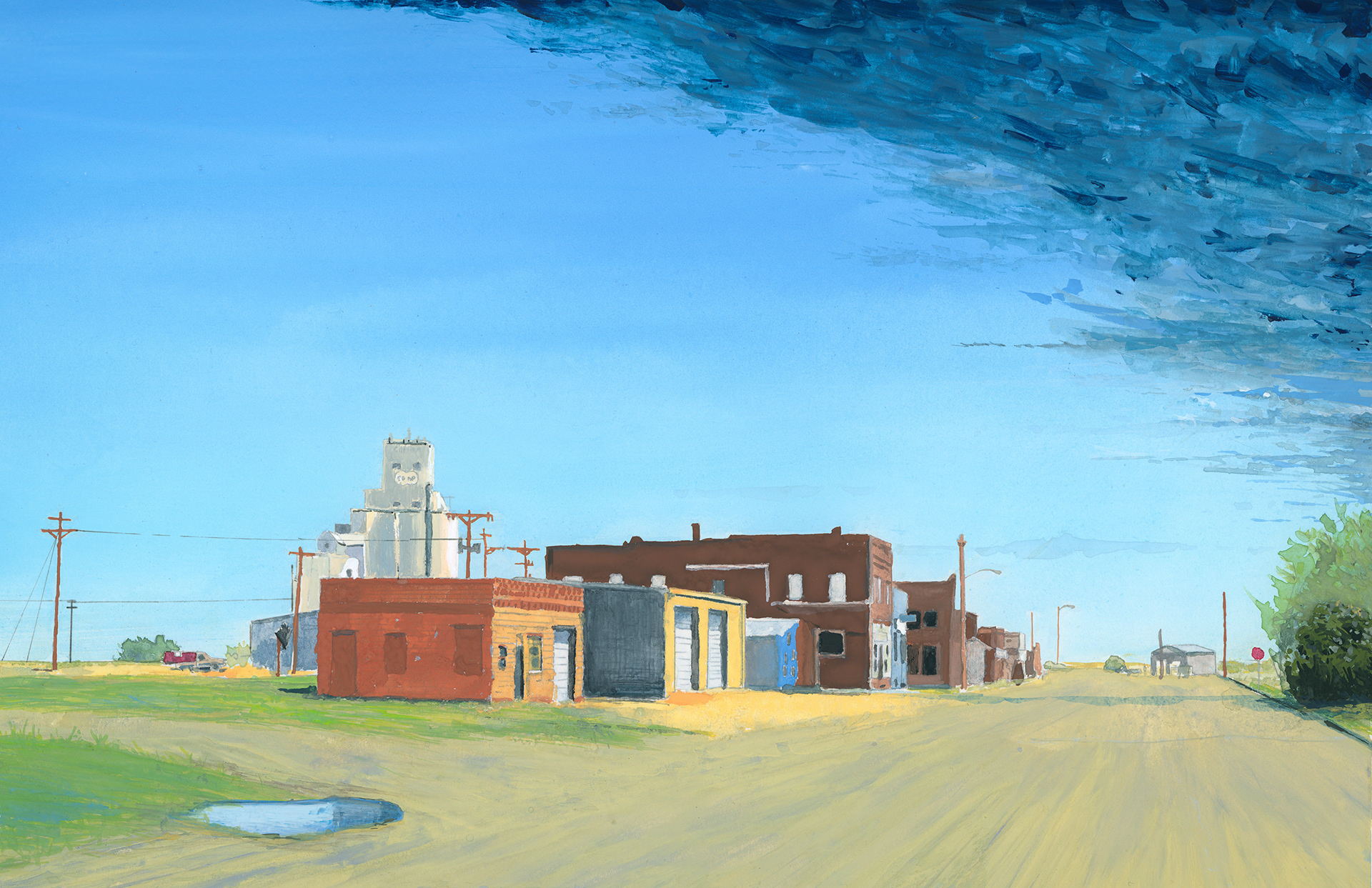 A rainstorm brings puddles to Gorham, Kansas.