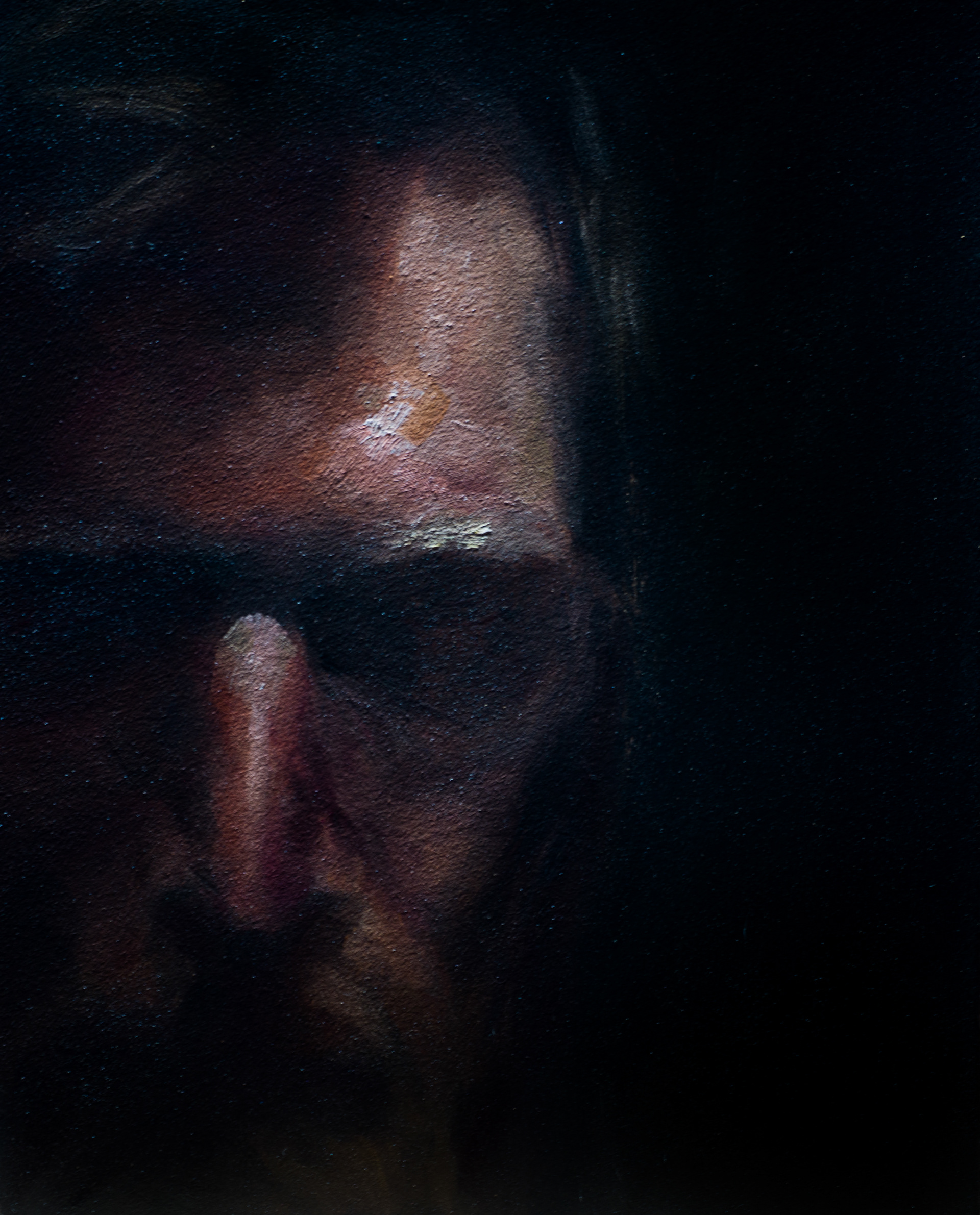 At night, self portrait. 8x10in. Oil on paper.