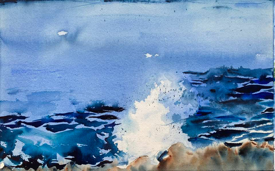 Hvítfyssandi/Breaking the waves. Framed. 36 x 56 cm. - Seld/sold.