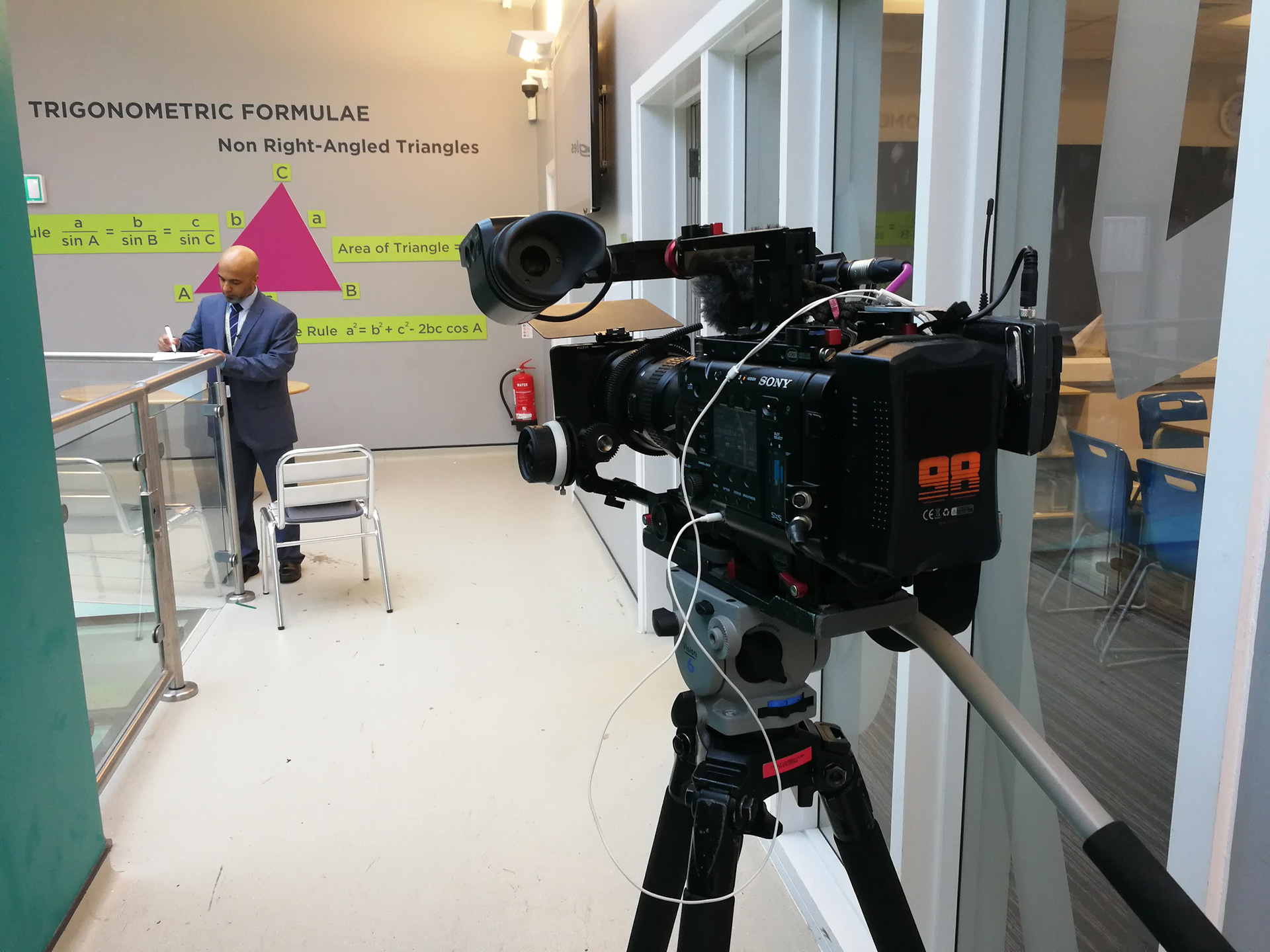 Setting up for a piece to camera