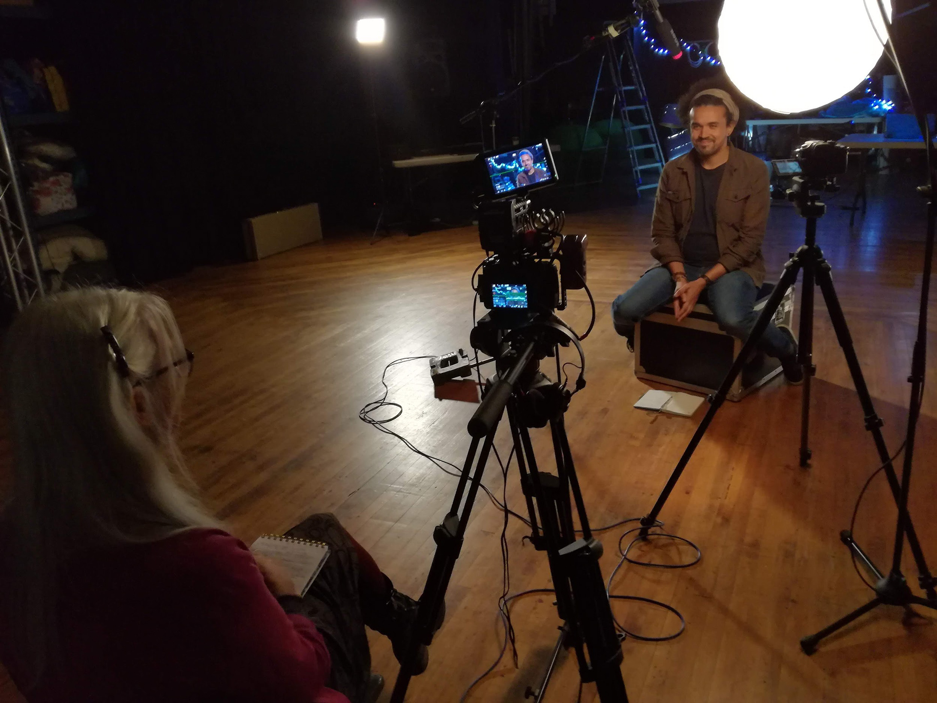 Interview setup in theatre studio