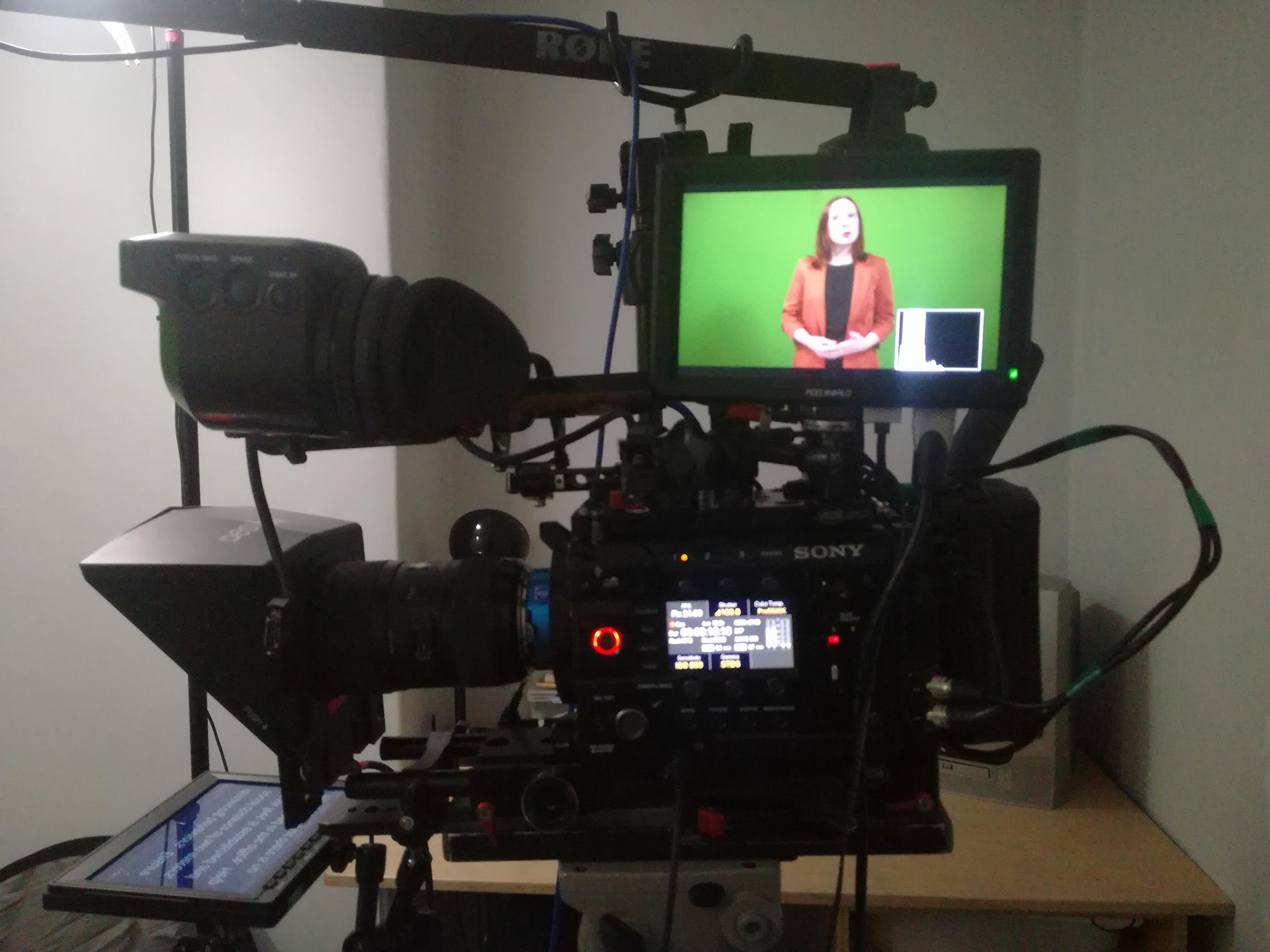 Greenscreen, telelprompter, corporate presenter shoot