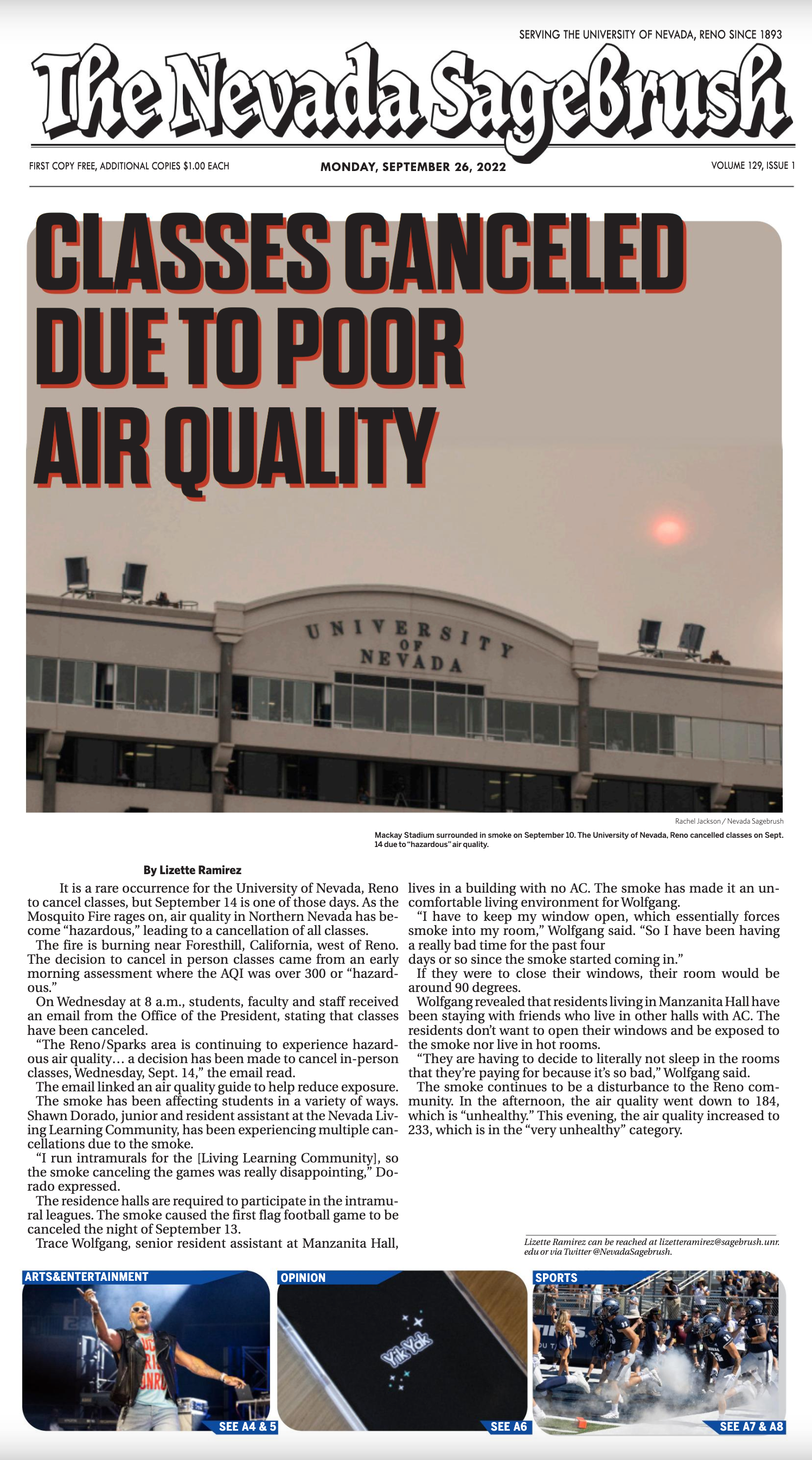 Front page of The Nevada Sagebrush as designed by Germain.