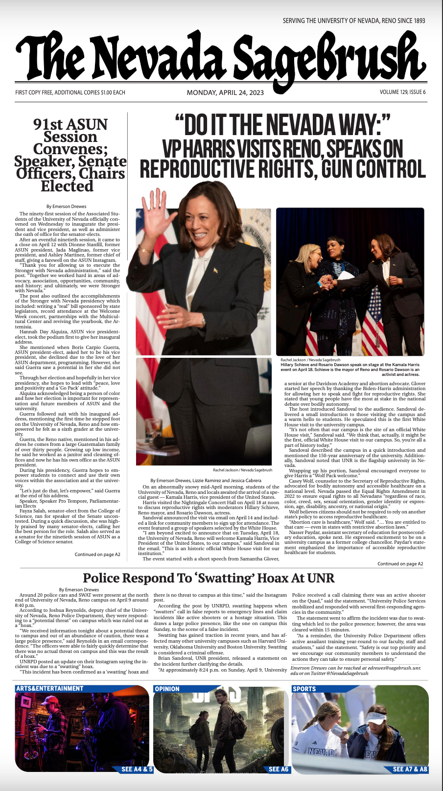 Front page of The Nevada Sagebrush as designed by Germain.