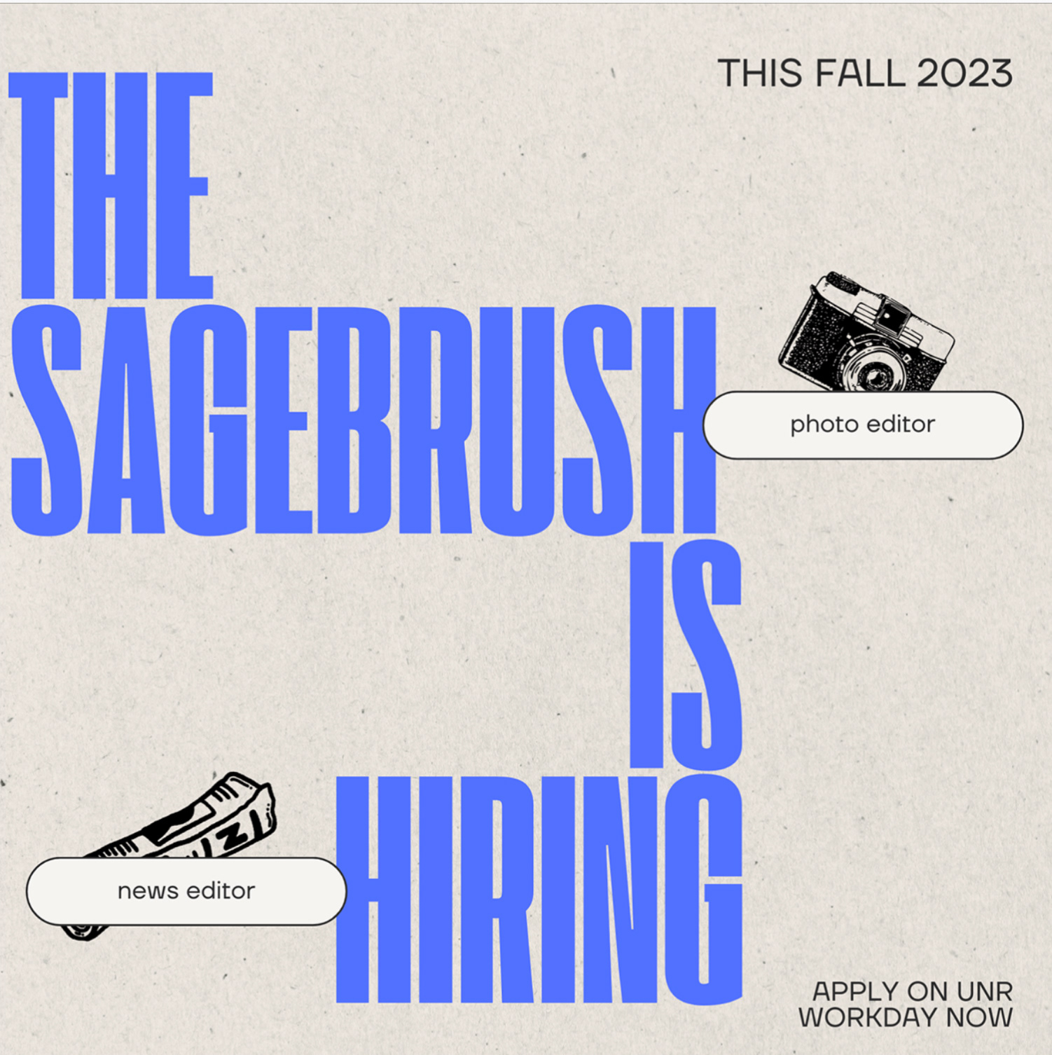 Graphic promoting job openings at the sagebrush made using Canva.