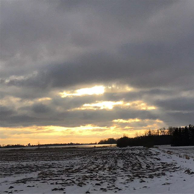 Beautiful winter clouds, sunset and snow-capped fields... Journeying to Georgian Bay for Family Day weekend!