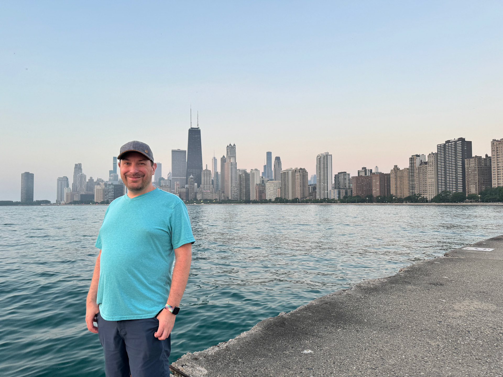 Overlooking the Chicago skyline from the North Avenue Beach pier