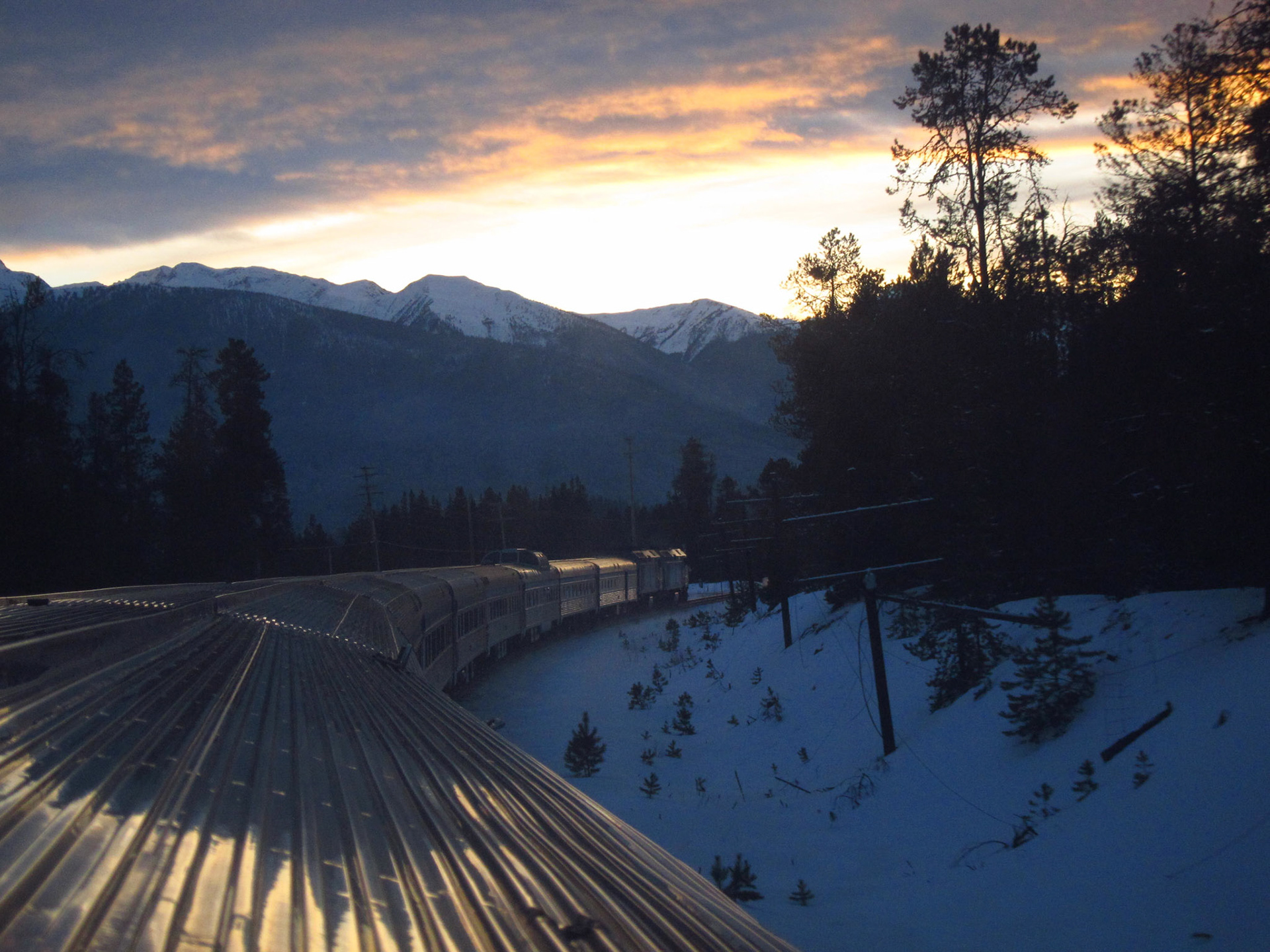 Absolutely breathtaking to watch The Canadian glide along through the forests and mountains as the sun starts to set