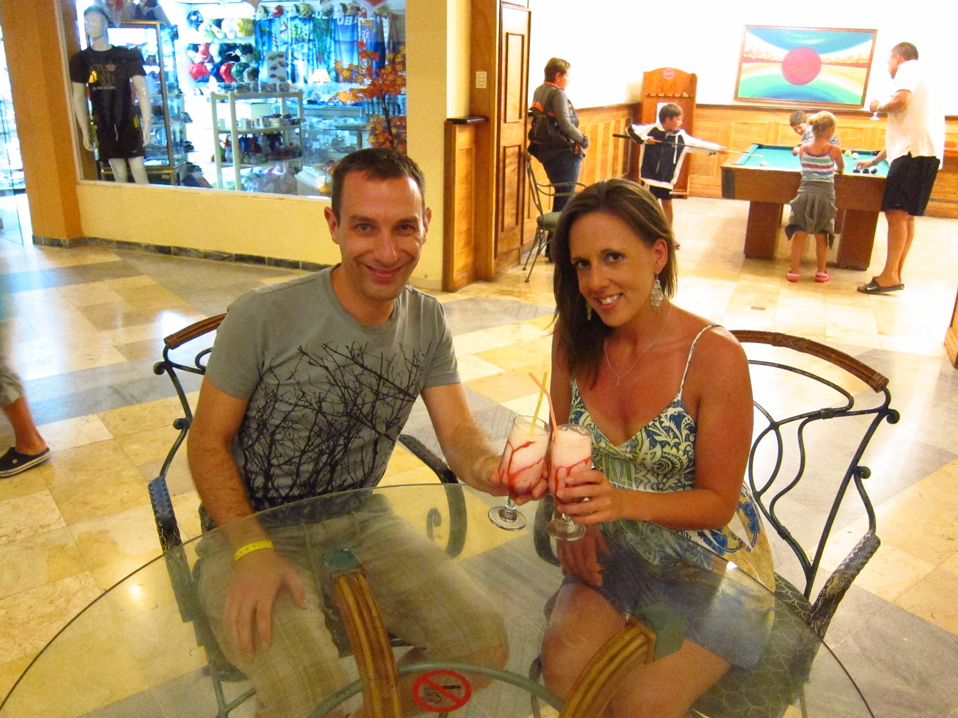 Kelly and I enjoying a drink in the lobby