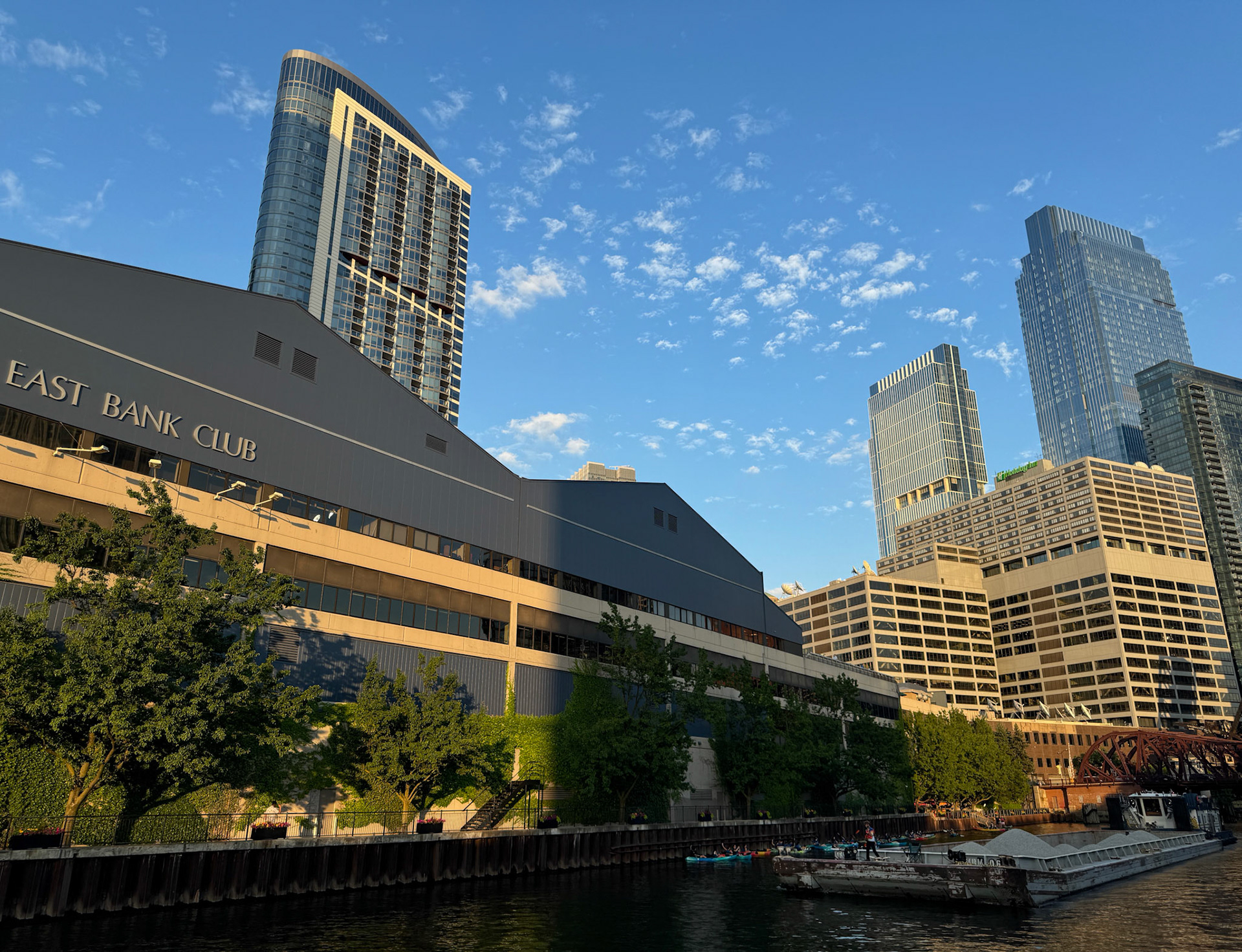 The Chicago River is still used for some industrial purposes - here a barge passes by
