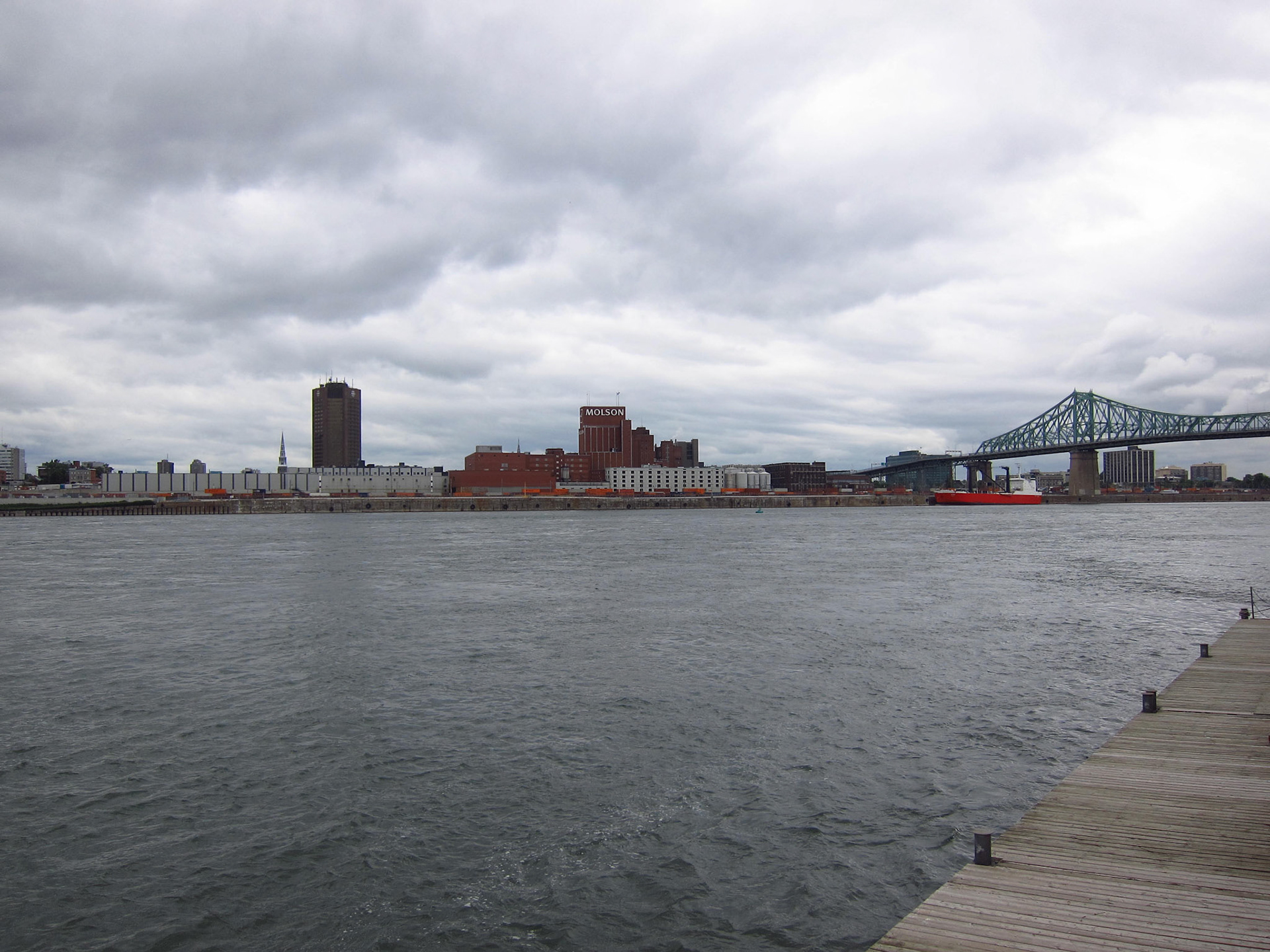 The Port of Montreal with the Jaques Cartier bridge