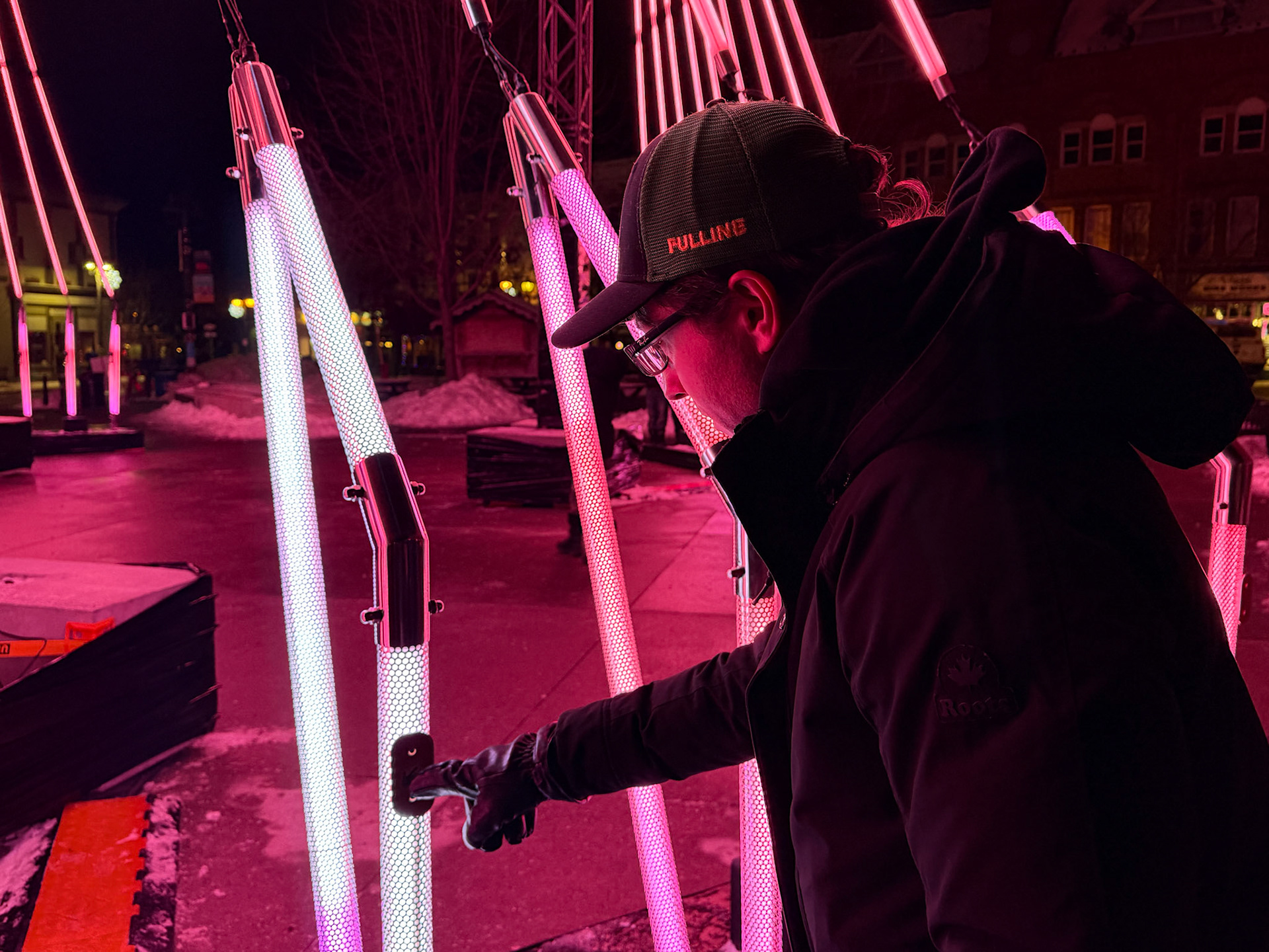 Stratford's Market Square was lit up with the interactive, musical light installation called "Chronoharp"