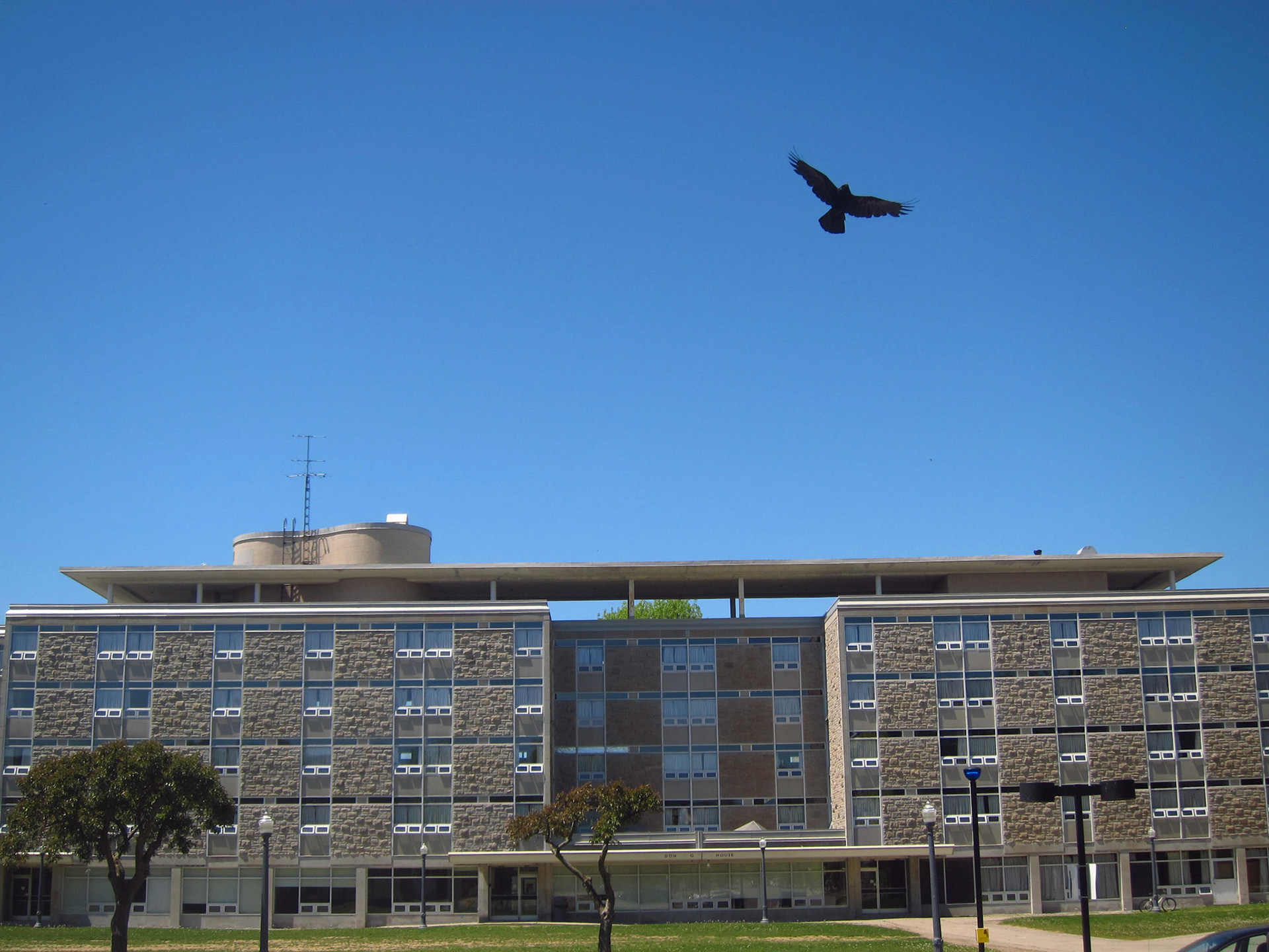 The variety of architecture on university campuses is pretty awesome: a retro-looking residence