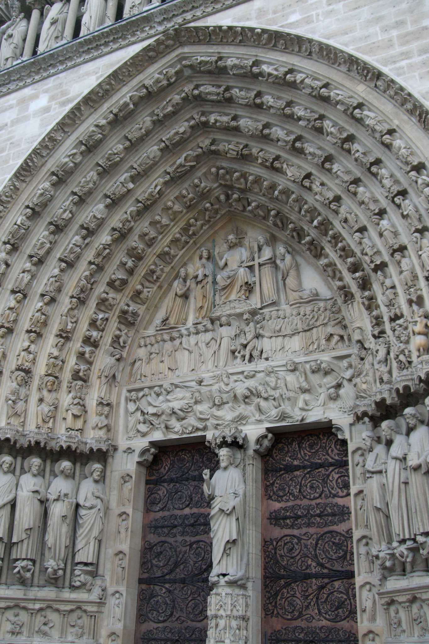 The carvings around the main doors to Notre Dame