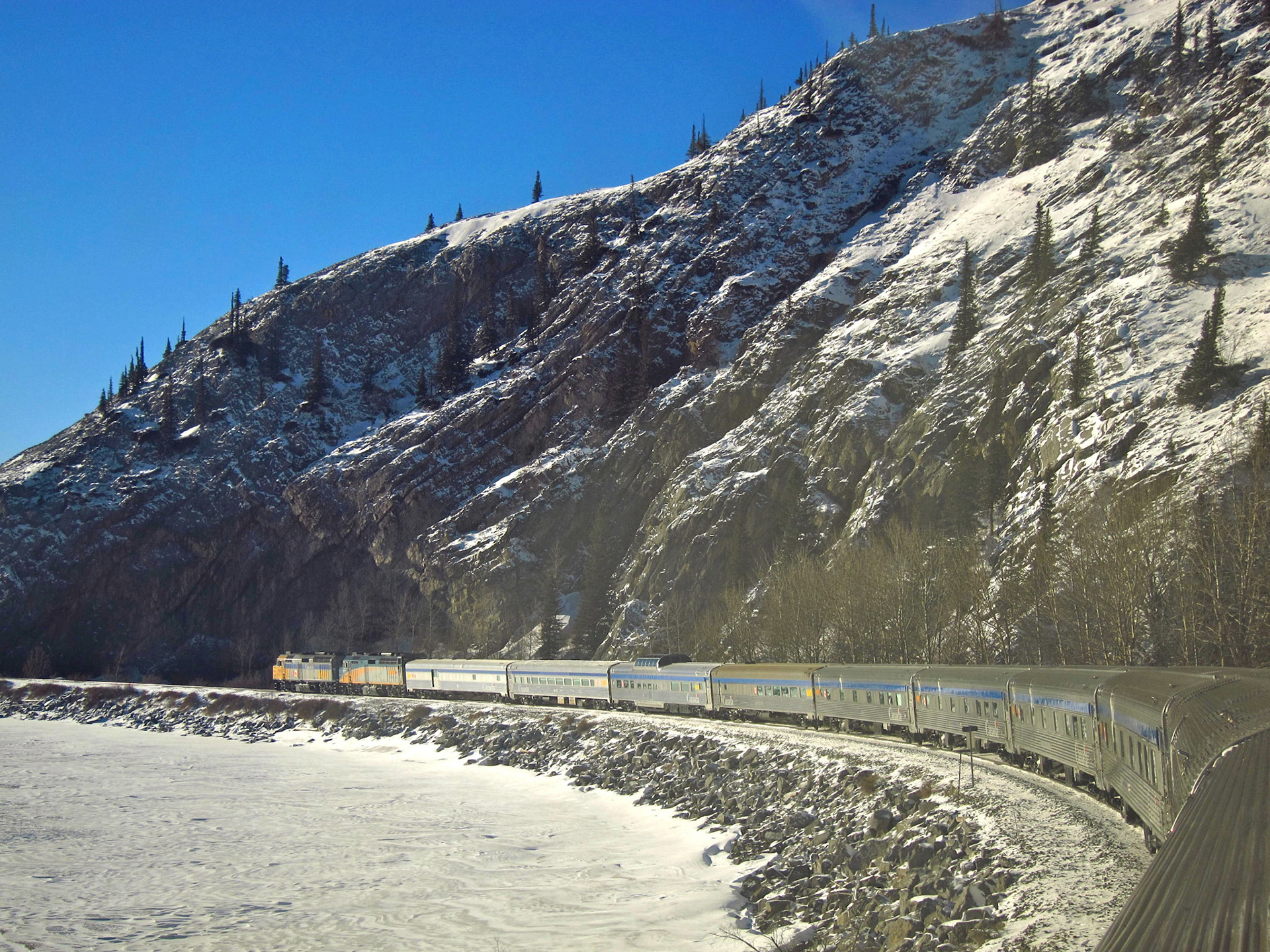 It's quite dramatic to watch as the train glides along very narrow passages through the mountains