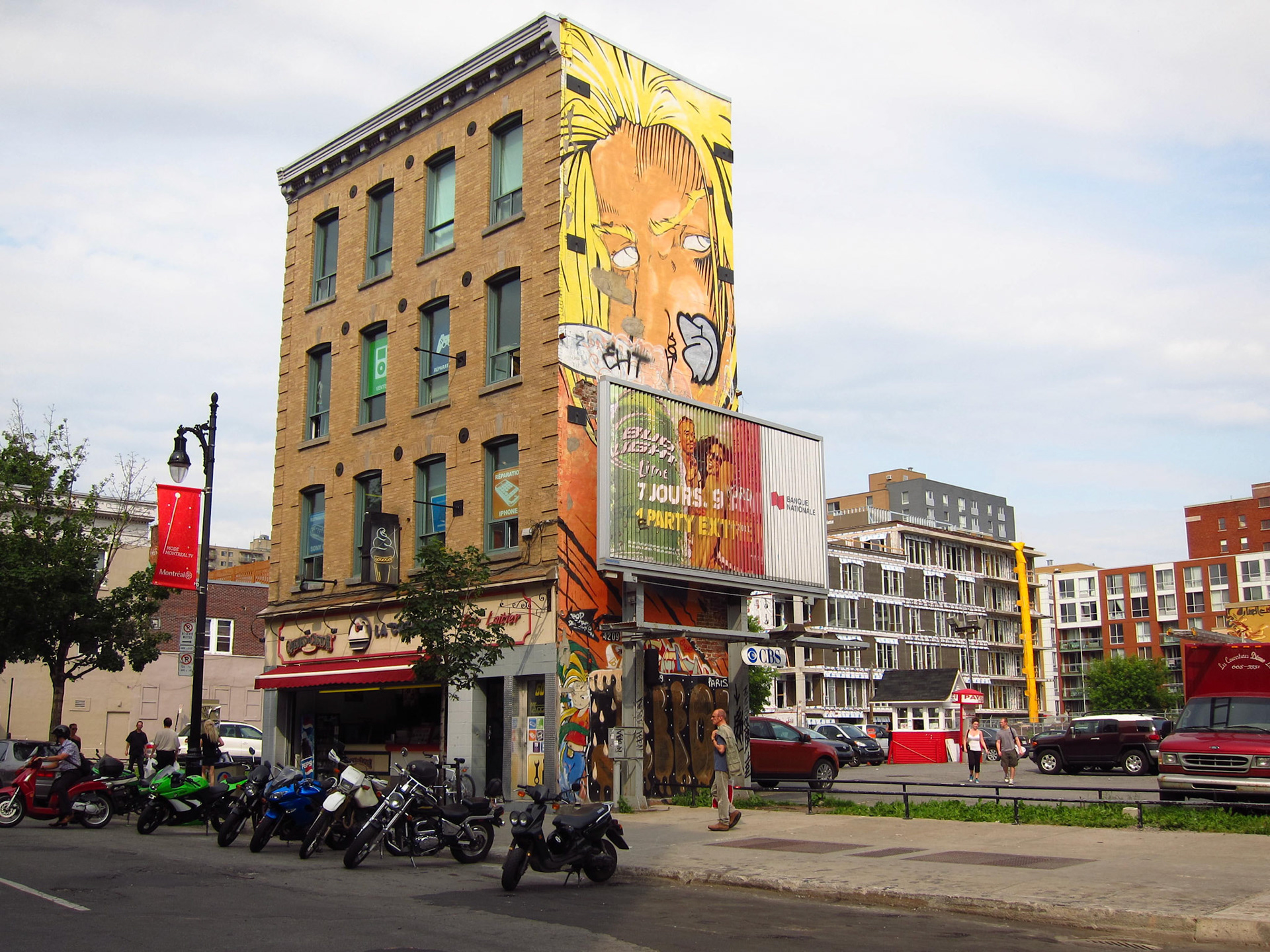 A very unique building in Montreal: historic front and abrupt ends on all other sides