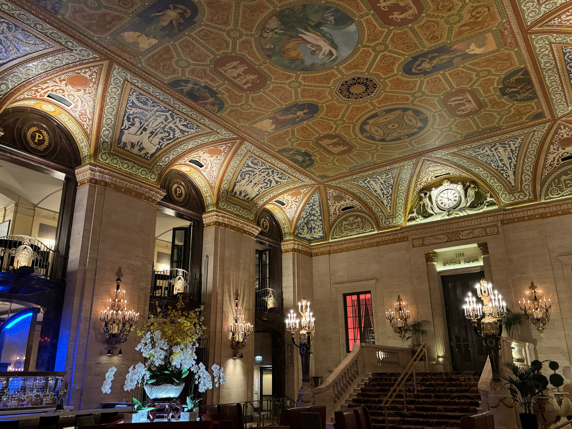 The very elegant lobby of the Palmer House Hotel
