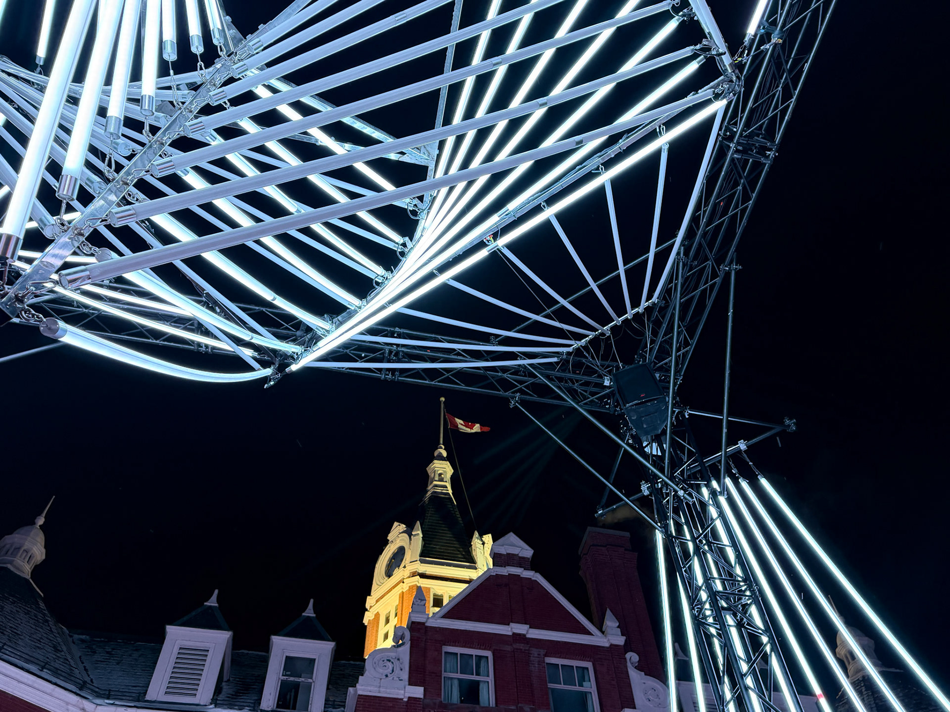 Stratford's Market Square was lit up with the interactive, musical light installation called "Chronoharp"