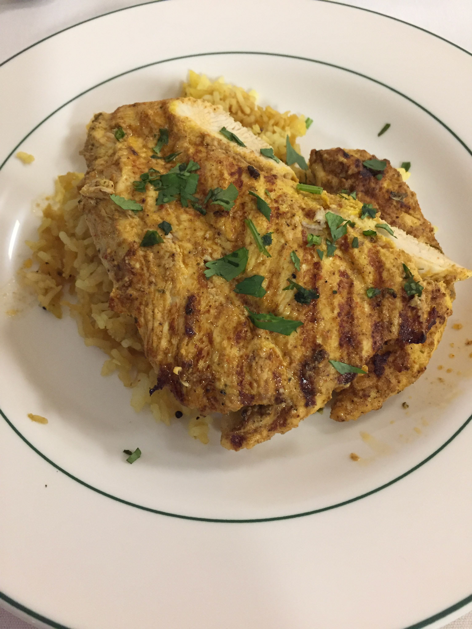 Third course: Tandoori grilled chicken with mango basmati rice