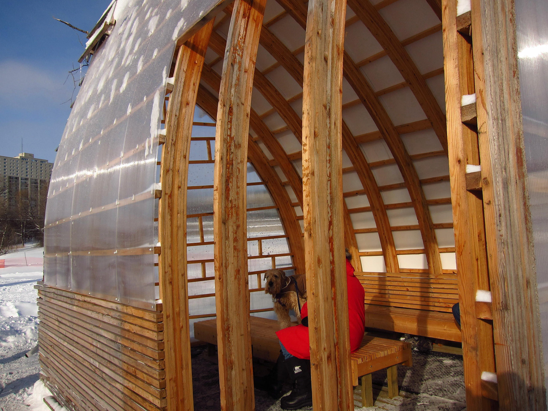 The Assiniboine and Red Rivers have a long skating path (like Ottawa's Rideau Canal). Every so often are warming huts